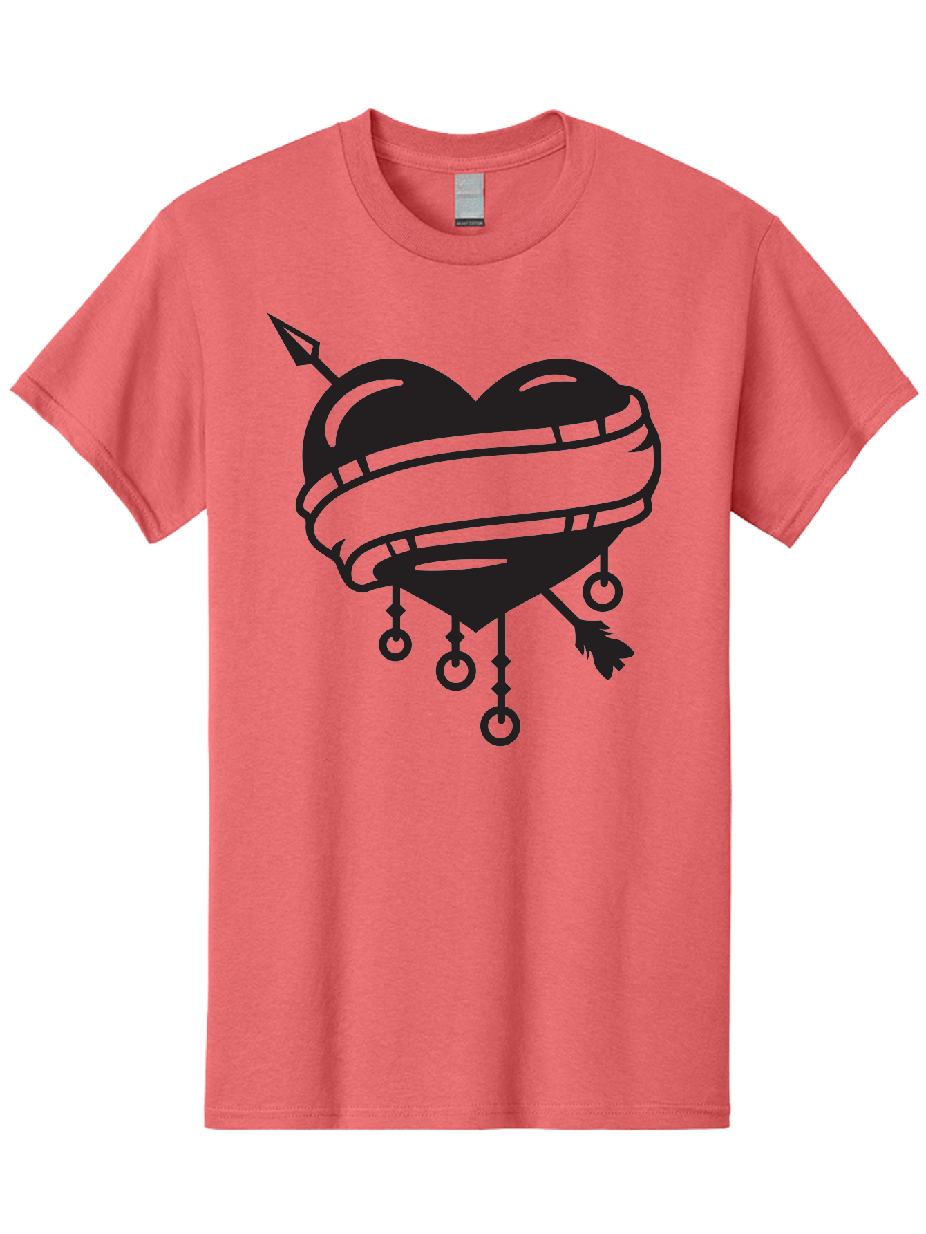 Heart-With-Arrow Men'S Graphic Tee, 100% Cotton, Comfortable Casual Summer Wear, Machine Washable, Heart With Arrow, Bound Heart, Symbolic Heart, Tattoo Art, Heart Design, Symbolic Love, Heart With Bindings Aab277