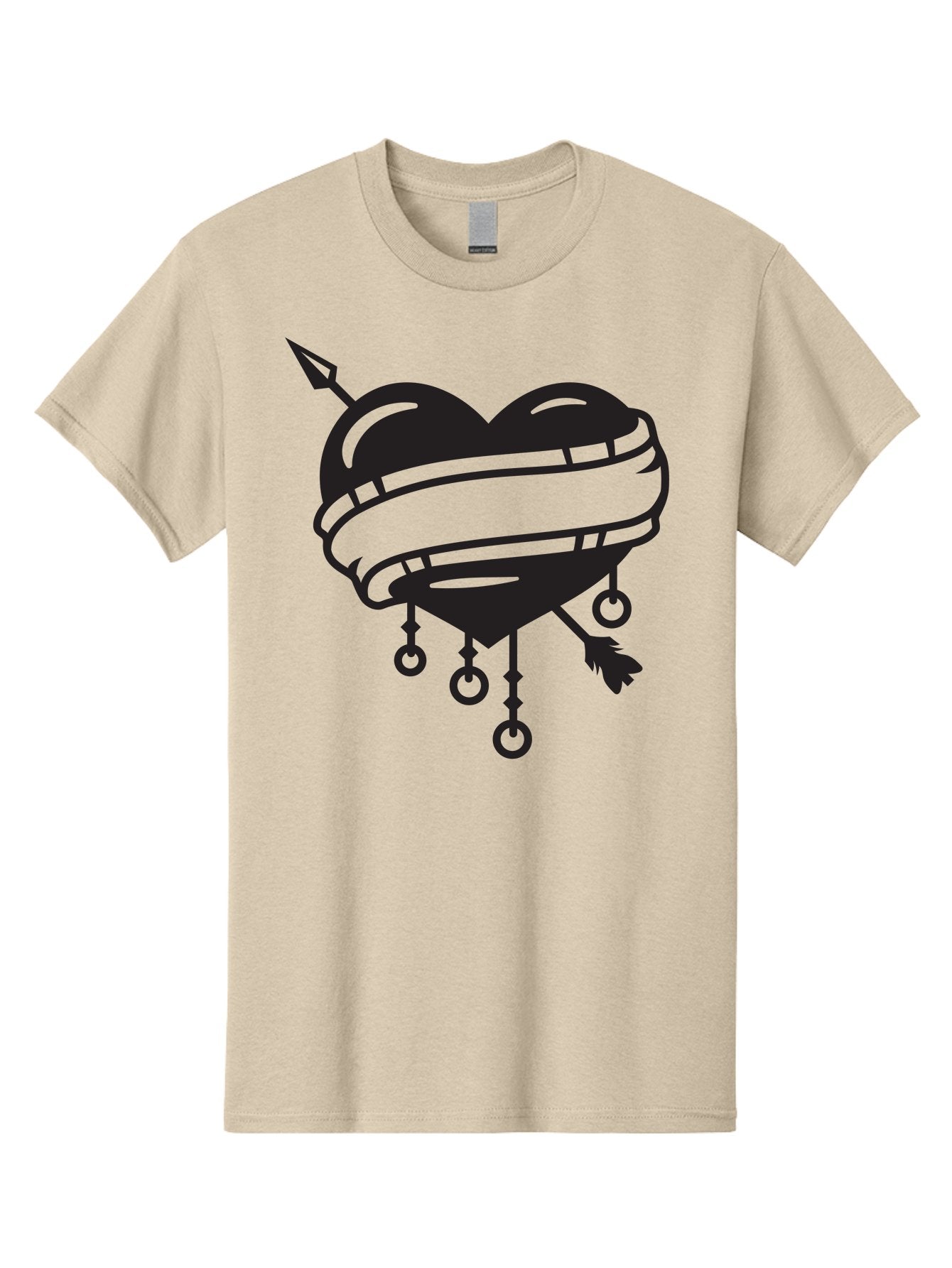 Heart-With-Arrow Men'S Graphic Tee, 100% Cotton, Comfortable Casual Summer Wear, Machine Washable, Heart With Arrow, Bound Heart, Symbolic Heart, Tattoo Art, Heart Design, Symbolic Love, Heart With Bindings Aab277 11