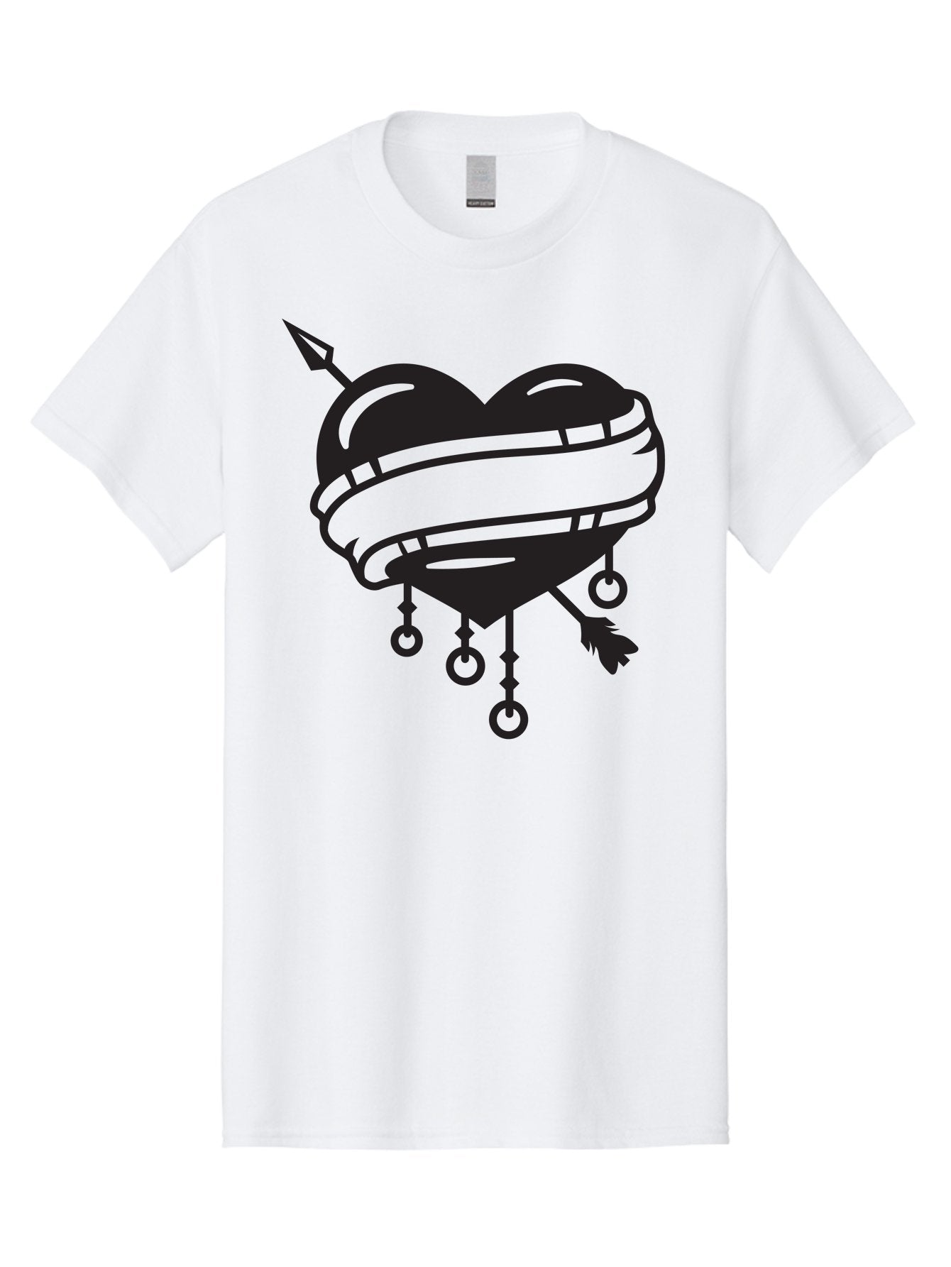 Heart-With-Arrow Men'S Graphic Tee, 100% Cotton, Comfortable Casual Summer Wear, Machine Washable, Heart With Arrow, Bound Heart, Symbolic Heart, Tattoo Art, Heart Design, Symbolic Love, Heart With Bindings Aab277