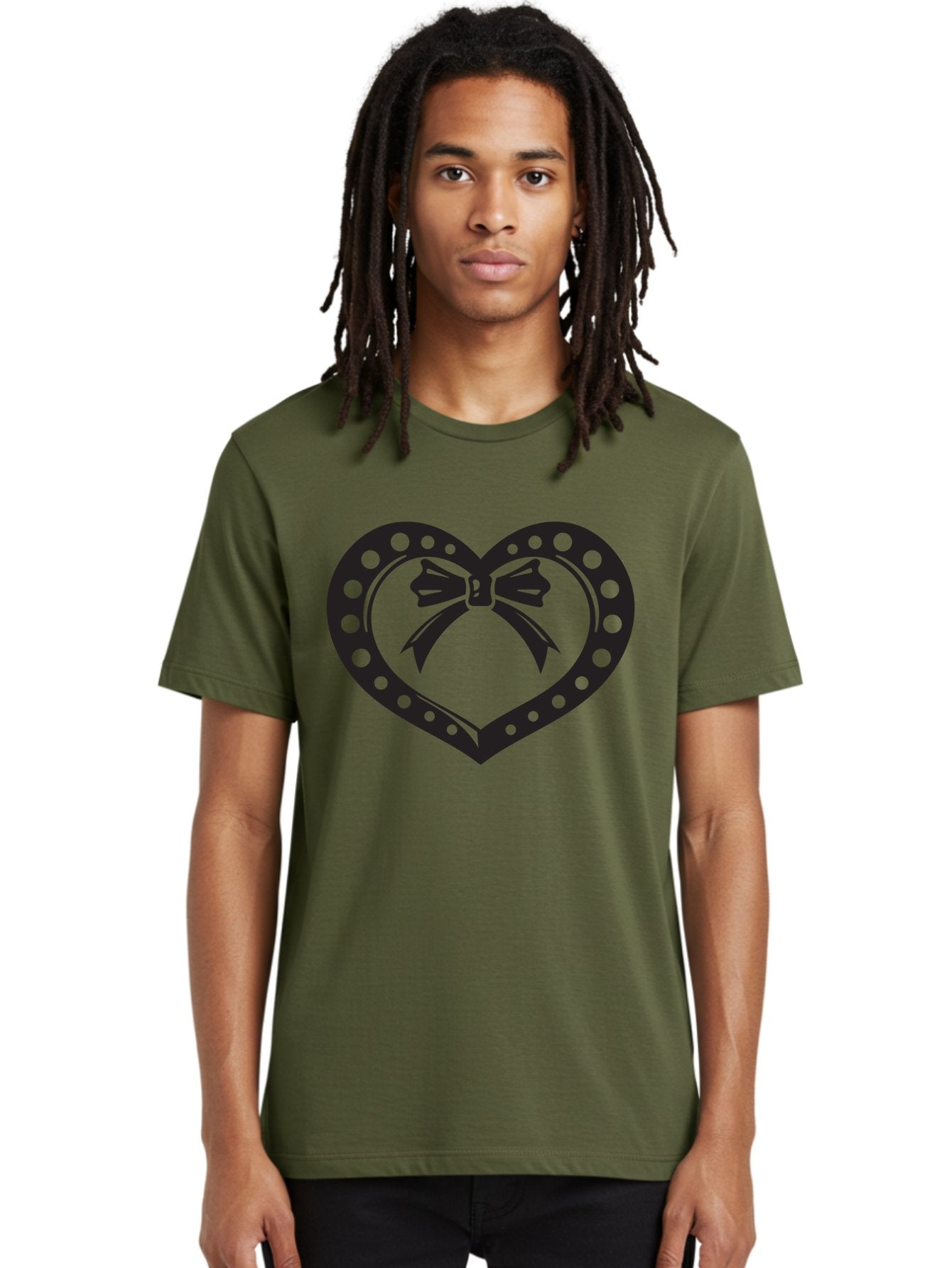 Heart-With-Bow Men'S Graphic Tee, 100% Cotton, Comfortable Casual Summer Wear, Machine Washable, Heart Shape, Bow Design, Polka Dots, Love Symbol, Romantic Gesture, Heartwarming, Cute Design, Heart Icon Aab279 21