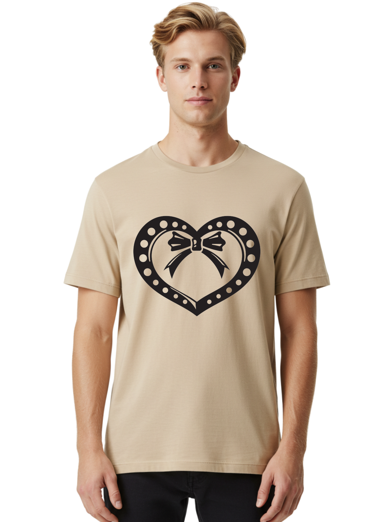 Heart-With-Bow Men'S Graphic Tee, 100% Cotton, Comfortable Casual Summer Wear, Machine Washable, Heart Shape, Bow Design, Polka Dots, Love Symbol, Romantic Gesture, Heartwarming, Cute Design, Heart Icon Aab279 26