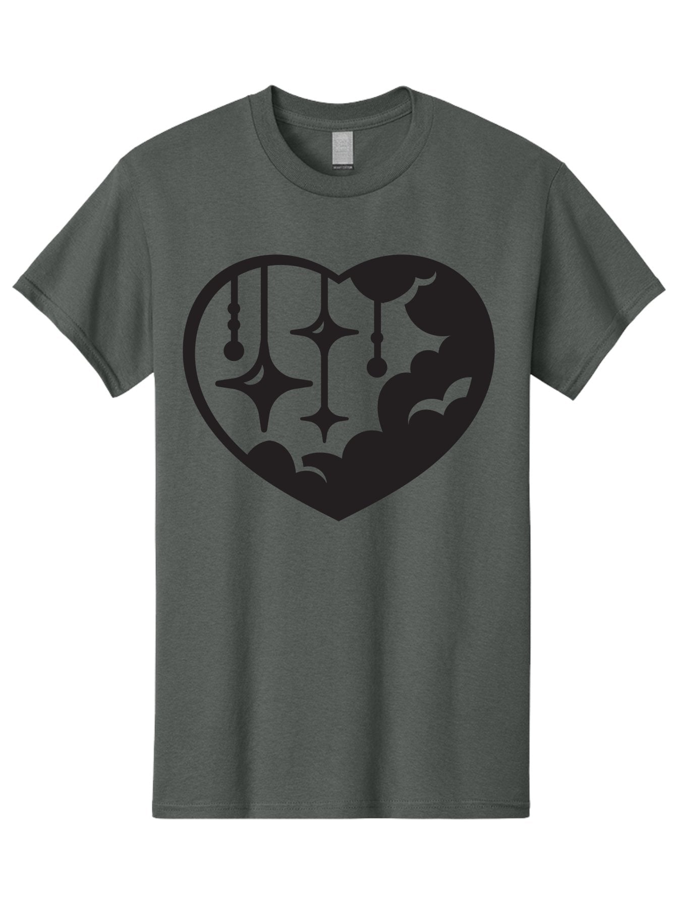 Heart-With-Clouds-And-Stars Men'S Graphic Tee, 100% Cotton, Comfortable Casual Summer Wear, Machine Washable, Heart Shape, Clouds, Stars, Celestial Design, Mystical Patterns, Whimsical Art, Dreamy Silhouettes, Abstract Shapes, Symbolic Heart Aab280 15