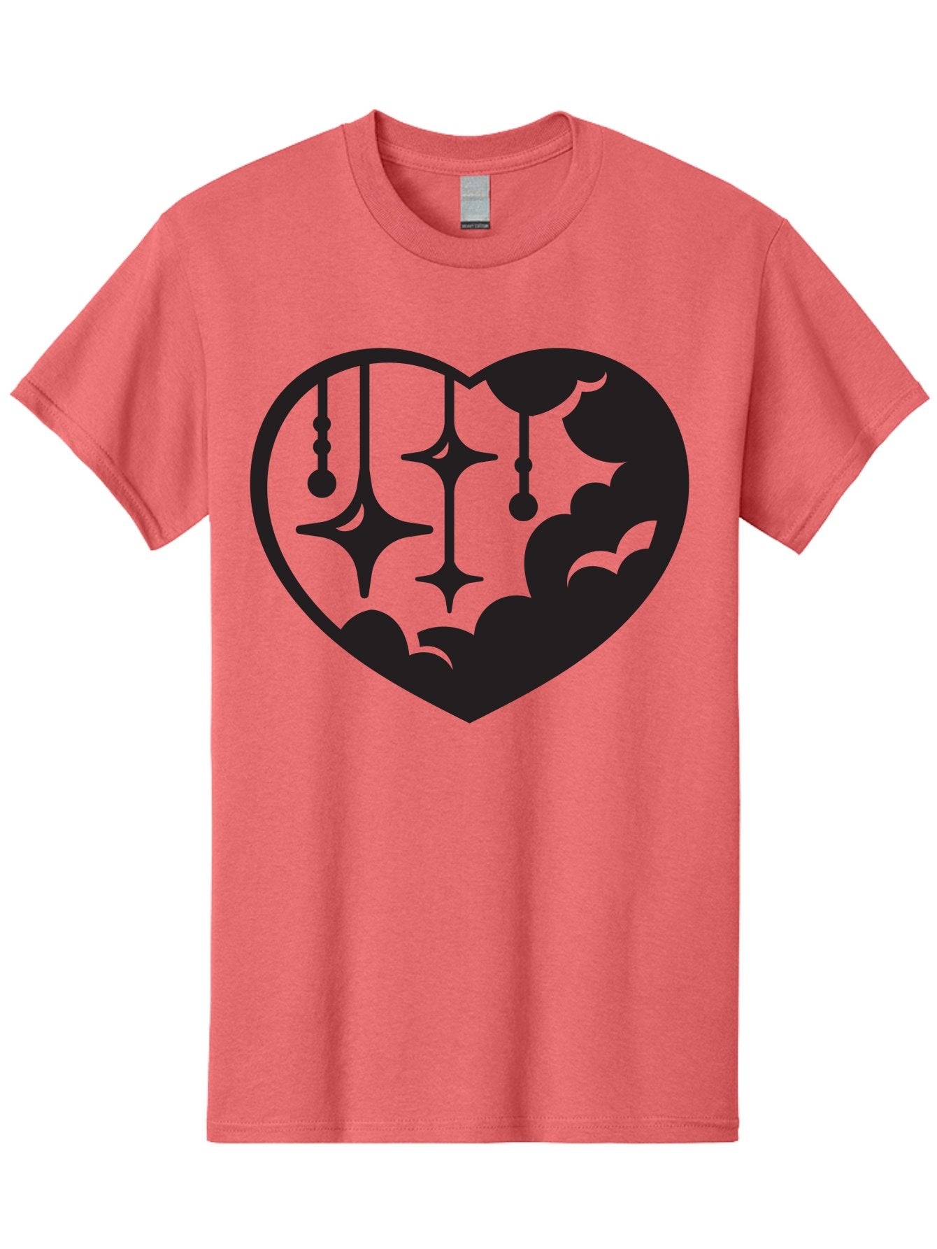 Heart-With-Clouds-And-Stars Men'S Graphic Tee, 100% Cotton, Comfortable Casual Summer Wear, Machine Washable, Heart Shape, Clouds, Stars, Celestial Design, Mystical Patterns, Whimsical Art, Dreamy Silhouettes, Abstract Shapes, Symbolic Heart Aab280 5