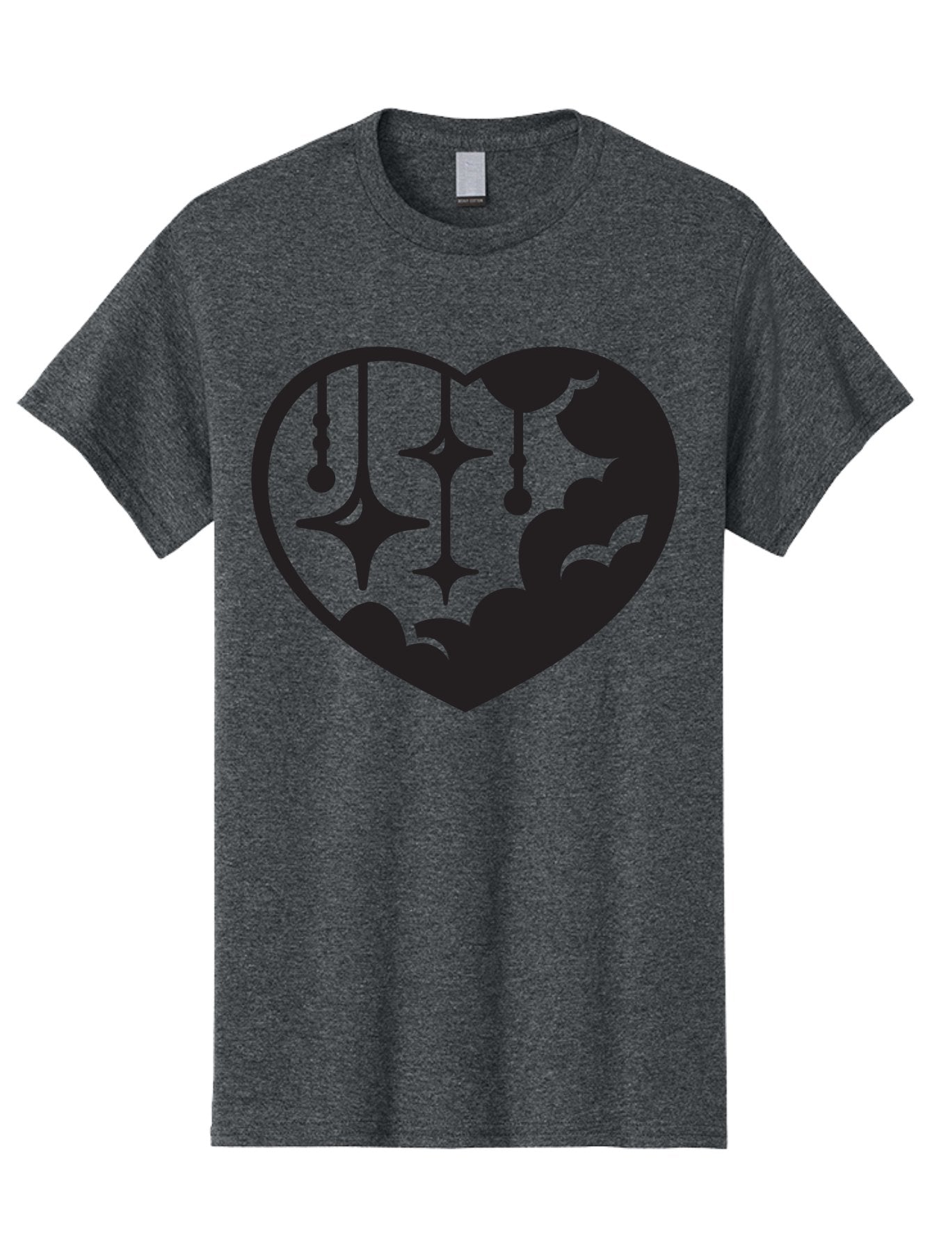 Heart-With-Clouds-And-Stars Men'S Graphic Tee, 100% Cotton, Comfortable Casual Summer Wear, Machine Washable, Heart Shape, Clouds, Stars, Celestial Design, Mystical Patterns, Whimsical Art, Dreamy Silhouettes, Abstract Shapes, Symbolic Heart Aab280 4