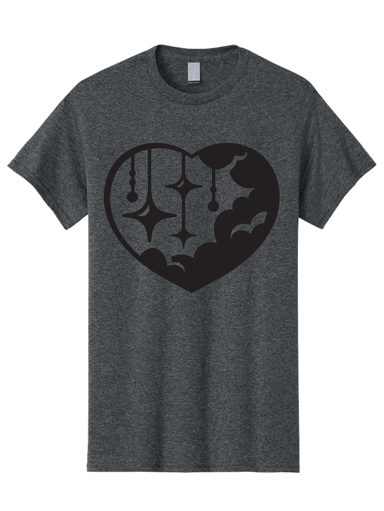 Heart-With-Clouds-And-Stars Men'S Graphic Tee, 100% Cotton, Comfortable Casual Summer Wear, Machine Washable, Heart Shape, Clouds, Stars, Celestial Design, Mystical Patterns, Whimsical Art, Dreamy Silhouettes, Abstract Shapes, Symbolic Heart Aab280 7