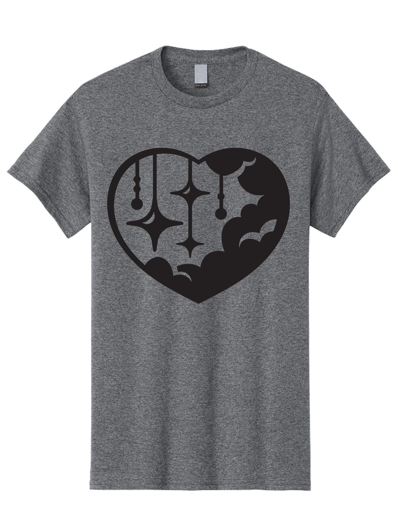 Heart-With-Clouds-And-Stars Men'S Graphic Tee, 100% Cotton, Comfortable Casual Summer Wear, Machine Washable, Heart Shape, Clouds, Stars, Celestial Design, Mystical Patterns, Whimsical Art, Dreamy Silhouettes, Abstract Shapes, Symbolic Heart Aab280 9