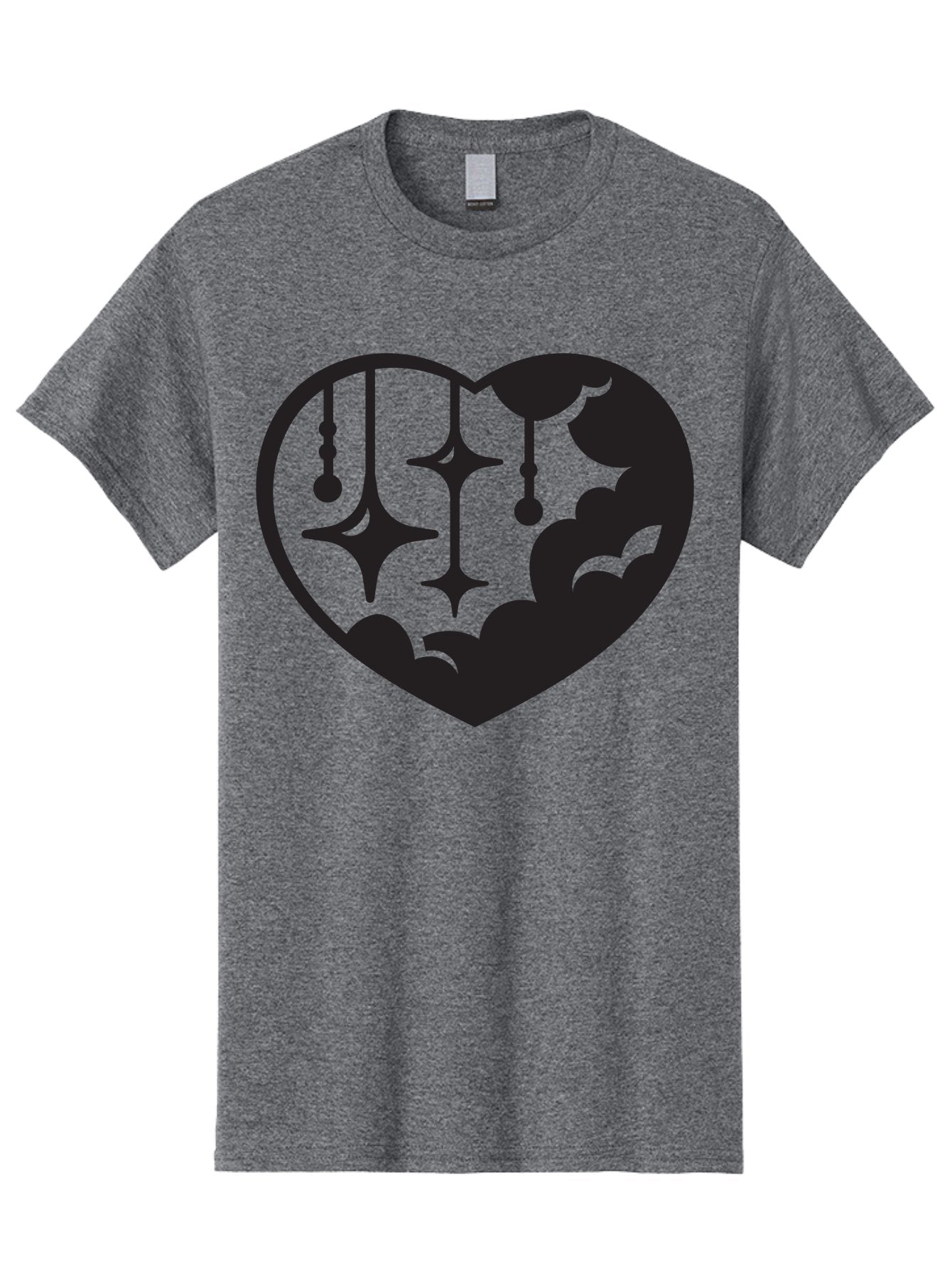 Heart-With-Clouds-And-Stars Men'S Graphic Tee, 100% Cotton, Comfortable Casual Summer Wear, Machine Washable, Heart Shape, Clouds, Stars, Celestial Design, Mystical Patterns, Whimsical Art, Dreamy Silhouettes, Abstract Shapes, Symbolic Heart Aab280 13