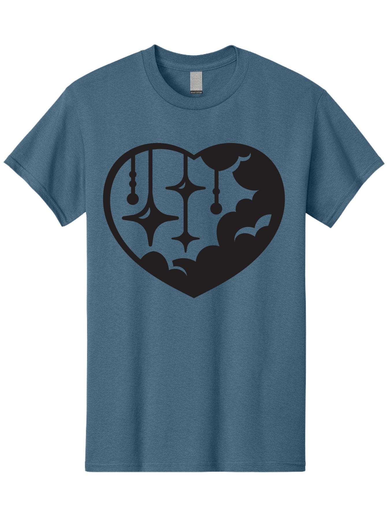 Heart-With-Clouds-And-Stars Men'S Graphic Tee, 100% Cotton, Comfortable Casual Summer Wear, Machine Washable, Heart Shape, Clouds, Stars, Celestial Design, Mystical Patterns, Whimsical Art, Dreamy Silhouettes, Abstract Shapes, Symbolic Heart Aab280 10