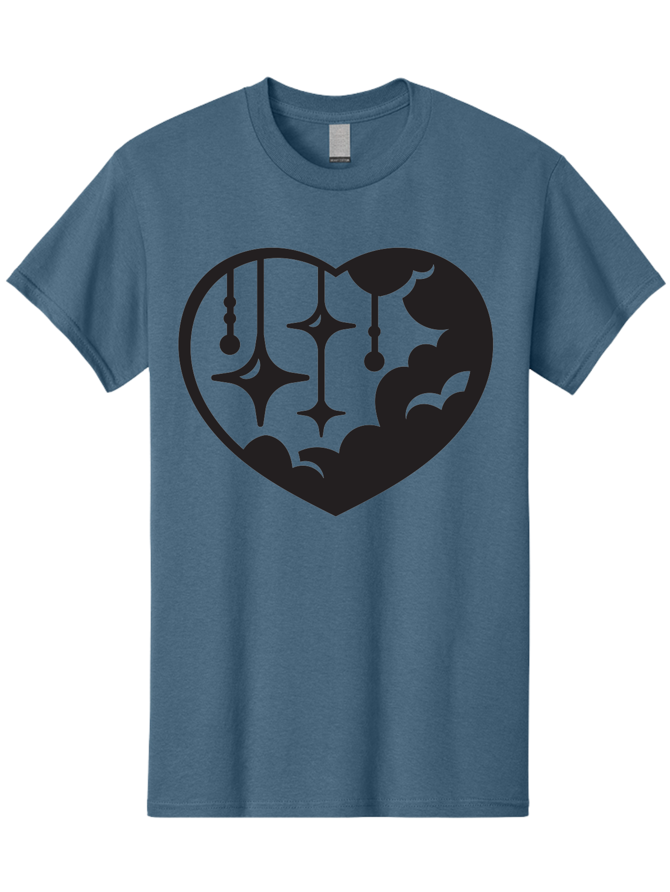 Heart-With-Clouds-And-Stars Men'S Graphic Tee, 100% Cotton, Comfortable Casual Summer Wear, Machine Washable, Heart Shape, Clouds, Stars, Celestial Design, Mystical Patterns, Whimsical Art, Dreamy Silhouettes, Abstract Shapes, Symbolic Heart Aab280 11