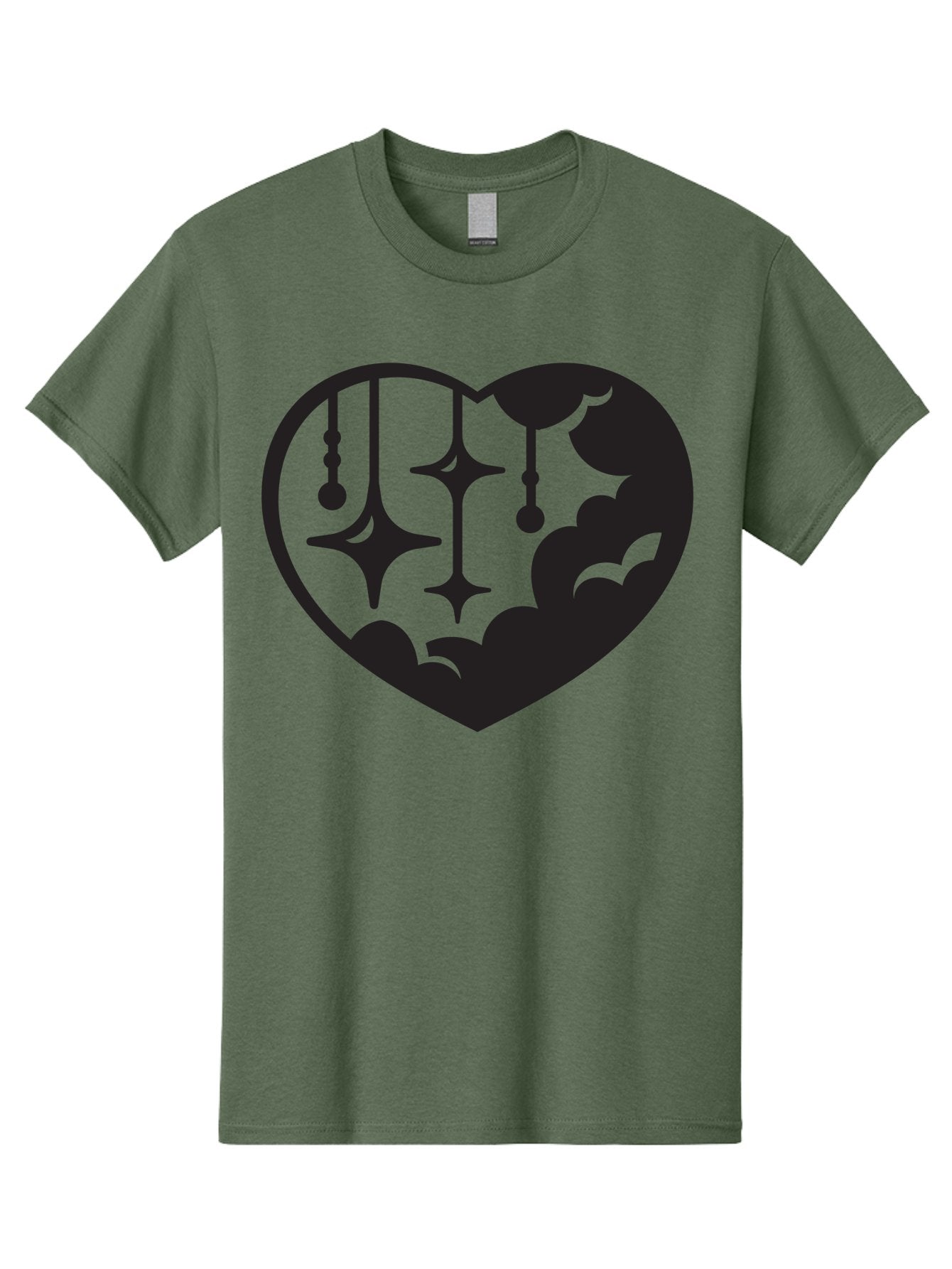 Heart-With-Clouds-And-Stars Men'S Graphic Tee, 100% Cotton, Comfortable Casual Summer Wear, Machine Washable, Heart Shape, Clouds, Stars, Celestial Design, Mystical Patterns, Whimsical Art, Dreamy Silhouettes, Abstract Shapes, Symbolic Heart Aab280 3