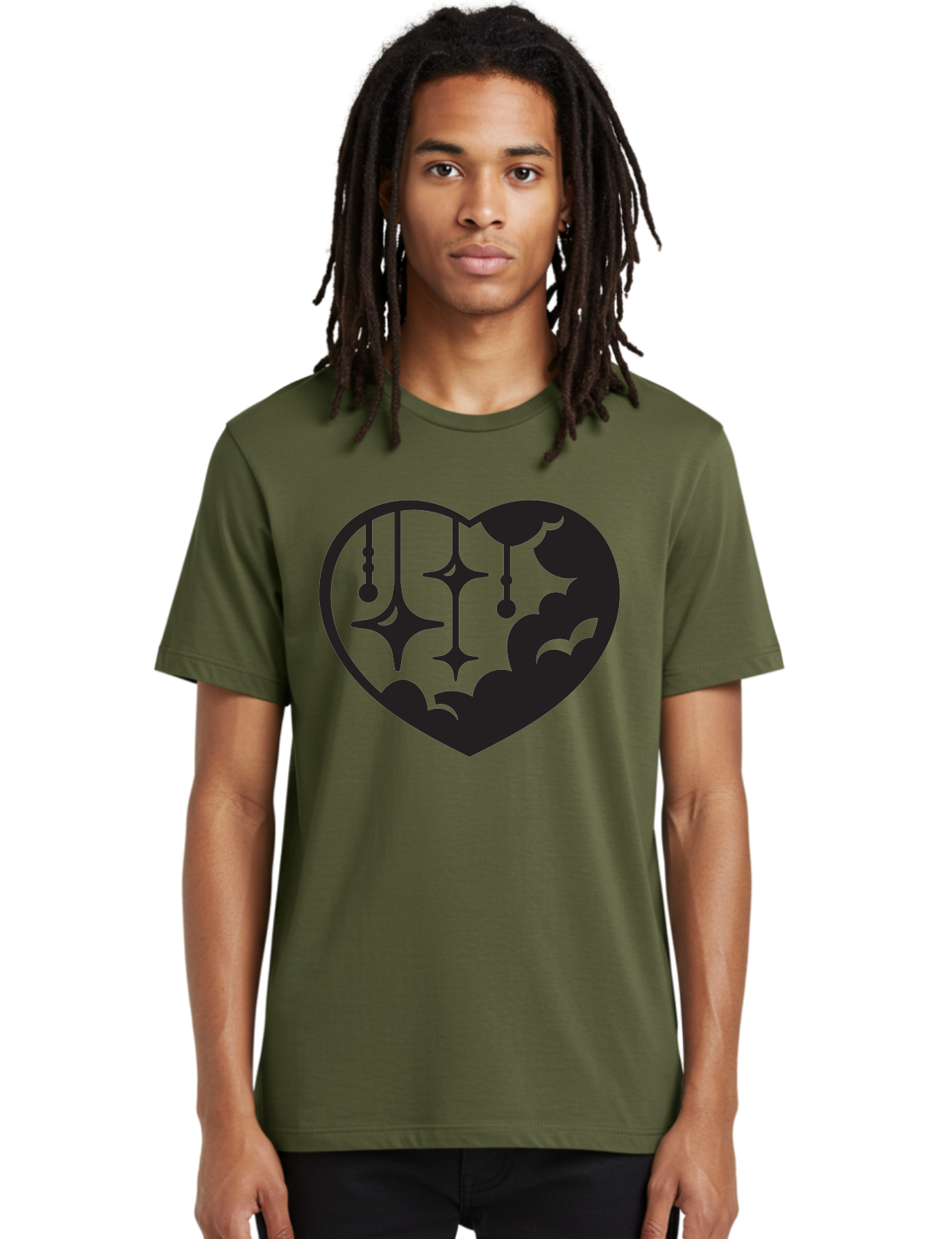 Heart-With-Clouds-And-Stars Men'S Graphic Tee, 100% Cotton, Comfortable Casual Summer Wear, Machine Washable, Heart Shape, Clouds, Stars, Celestial Design, Mystical Patterns, Whimsical Art, Dreamy Silhouettes, Abstract Shapes, Symbolic Heart Aab280 16
