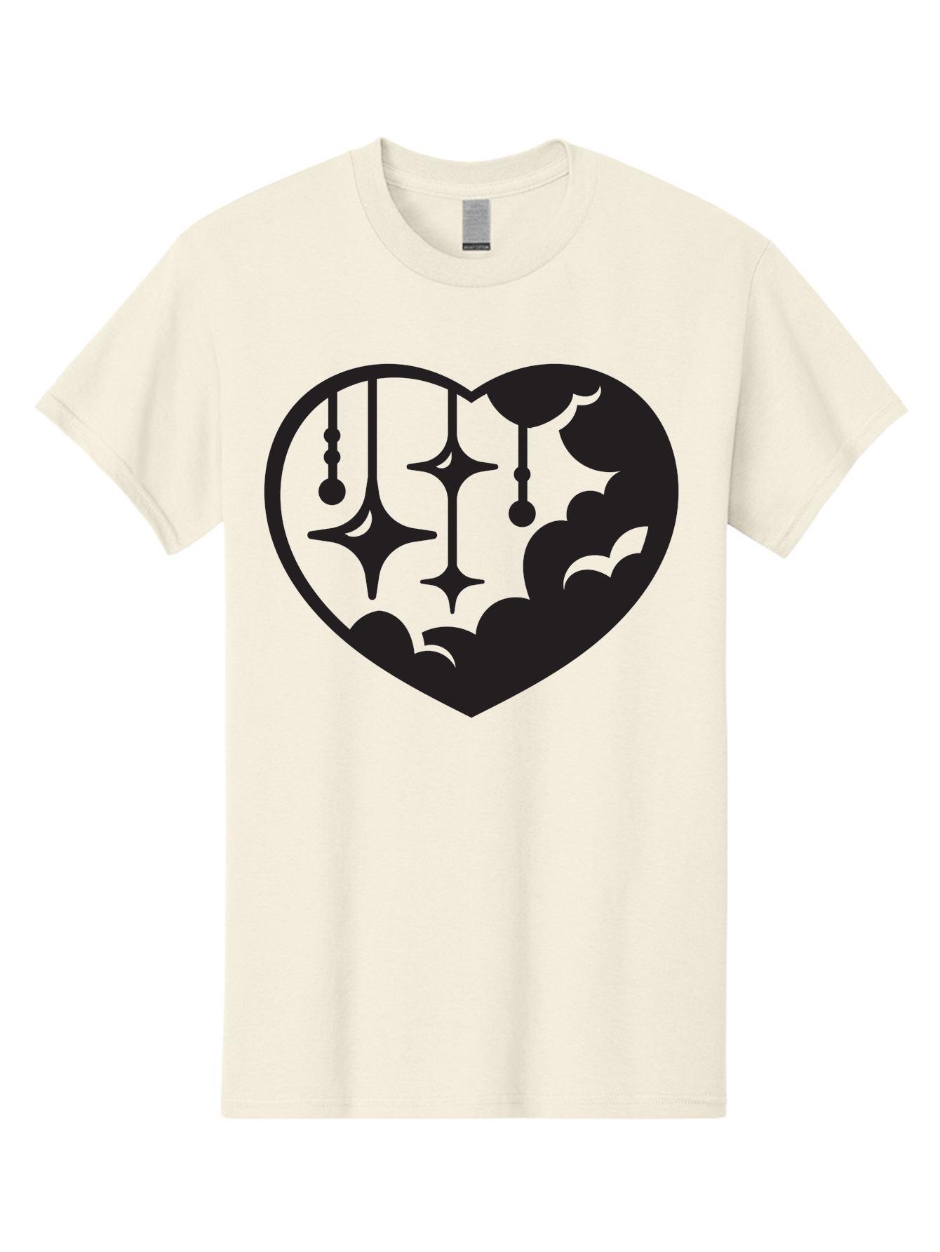 Heart-With-Clouds-And-Stars Men'S Graphic Tee, 100% Cotton, Comfortable Casual Summer Wear, Machine Washable, Heart Shape, Clouds, Stars, Celestial Design, Mystical Patterns, Whimsical Art, Dreamy Silhouettes, Abstract Shapes, Symbolic Heart Aab280 17