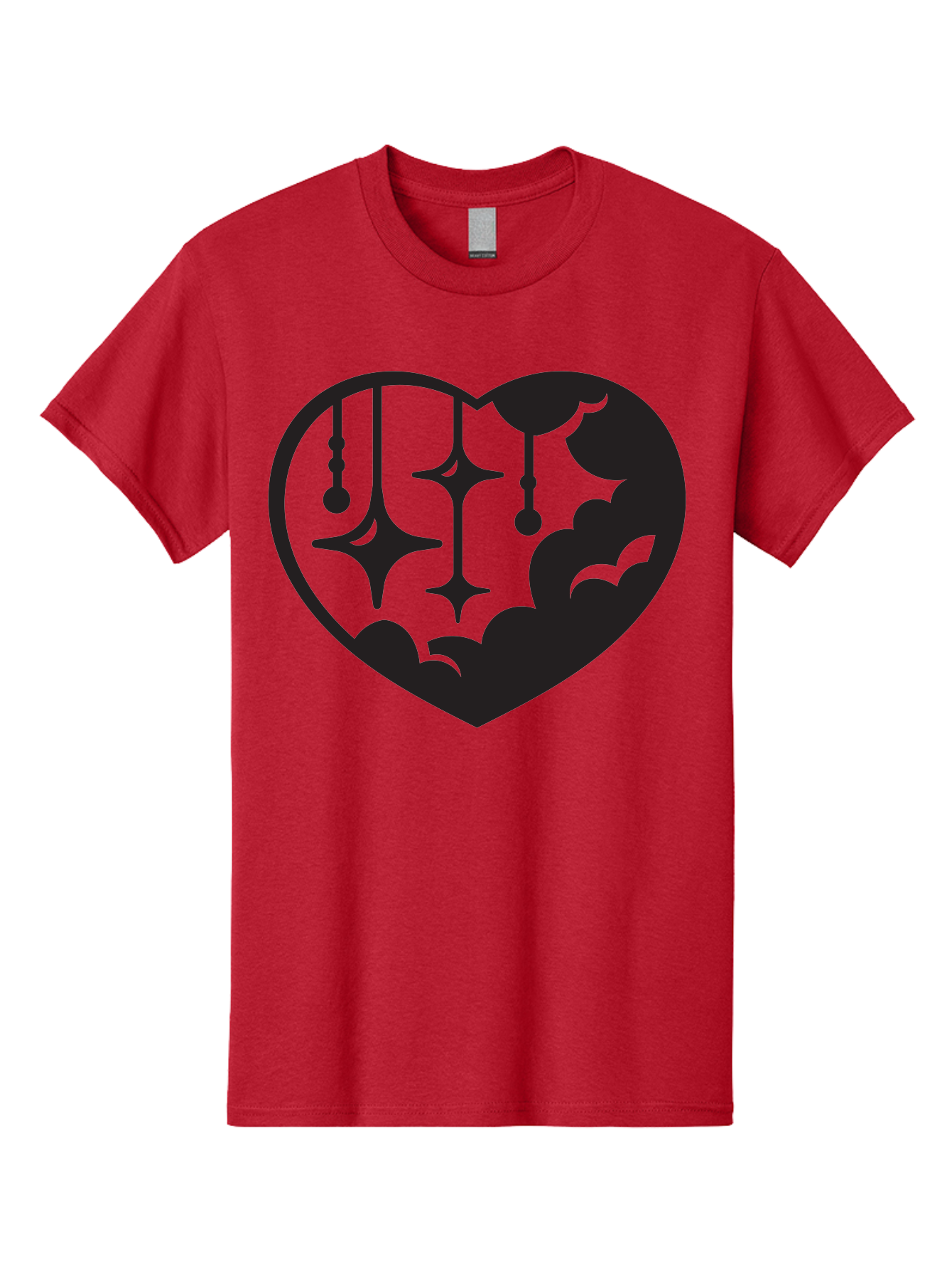 Heart-With-Clouds-And-Stars Men'S Graphic Tee, 100% Cotton, Comfortable Casual Summer Wear, Machine Washable, Heart Shape, Clouds, Stars, Celestial Design, Mystical Patterns, Whimsical Art, Dreamy Silhouettes, Abstract Shapes, Symbolic Heart Aab280 23