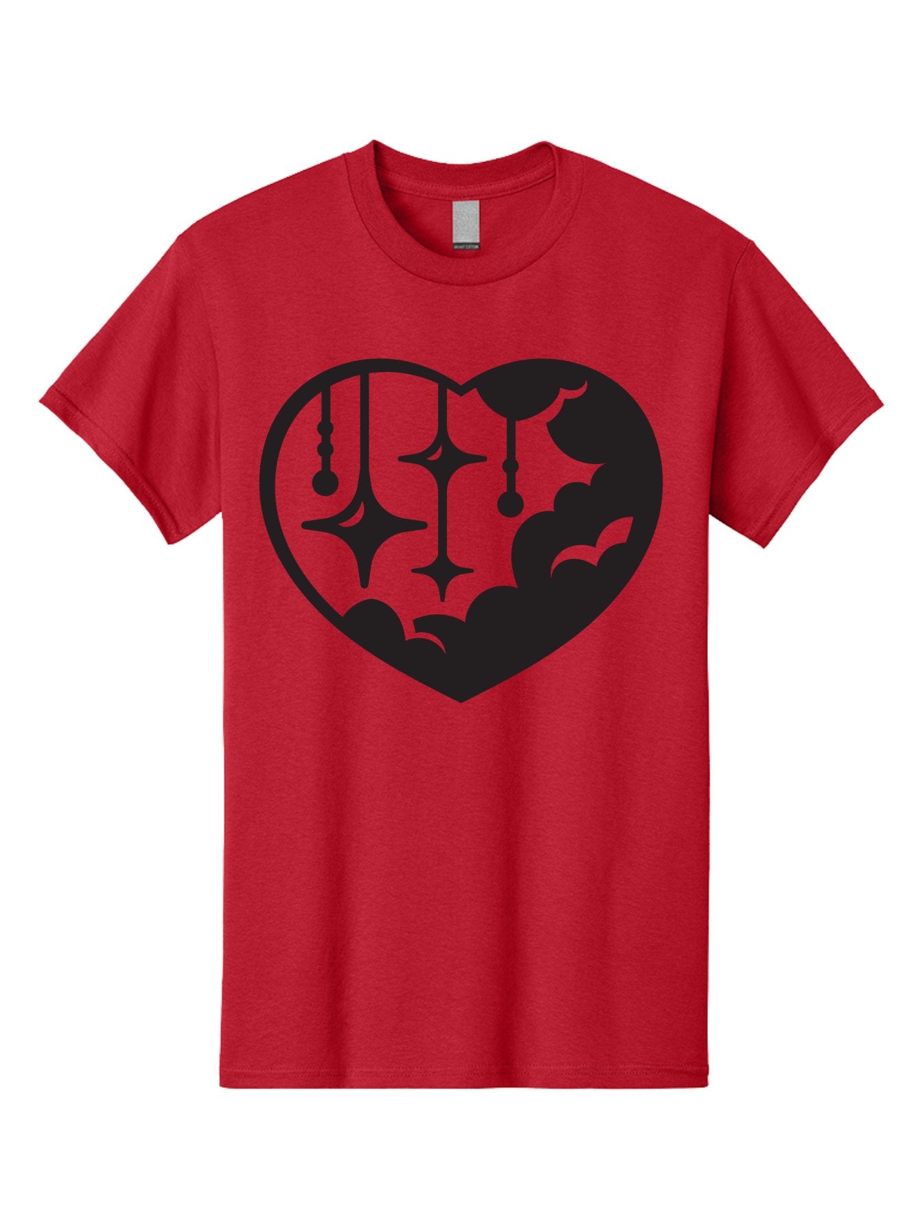 Heart-With-Clouds-And-Stars Men'S Graphic Tee, 100% Cotton, Comfortable Casual Summer Wear, Machine Washable, Heart Shape, Clouds, Stars, Celestial Design, Mystical Patterns, Whimsical Art, Dreamy Silhouettes, Abstract Shapes, Symbolic Heart Aab280