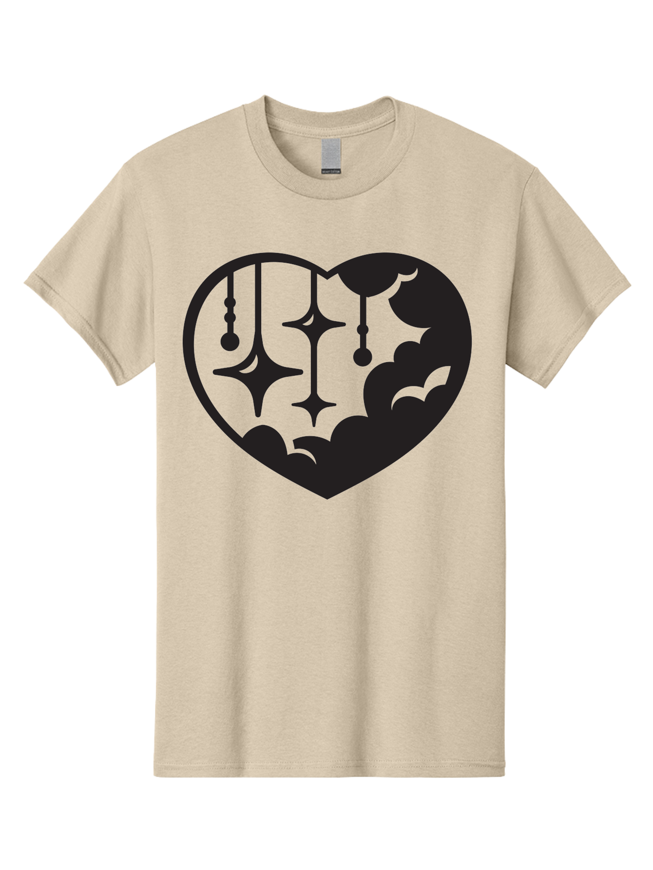 Heart-With-Clouds-And-Stars Men'S Graphic Tee, 100% Cotton, Comfortable Casual Summer Wear, Machine Washable, Heart Shape, Clouds, Stars, Celestial Design, Mystical Patterns, Whimsical Art, Dreamy Silhouettes, Abstract Shapes, Symbolic Heart Aab280 27