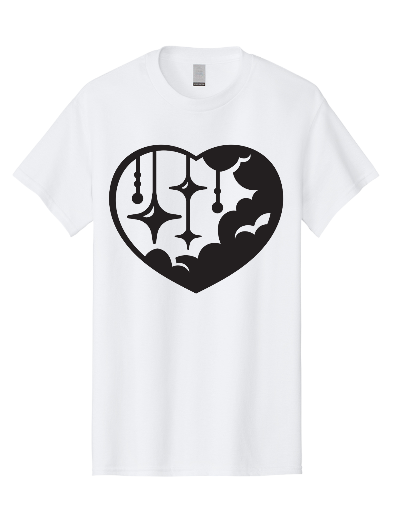 Heart-With-Clouds-And-Stars Men'S Graphic Tee, 100% Cotton, Comfortable Casual Summer Wear, Machine Washable, Heart Shape, Clouds, Stars, Celestial Design, Mystical Patterns, Whimsical Art, Dreamy Silhouettes, Abstract Shapes, Symbolic Heart Aab280 29