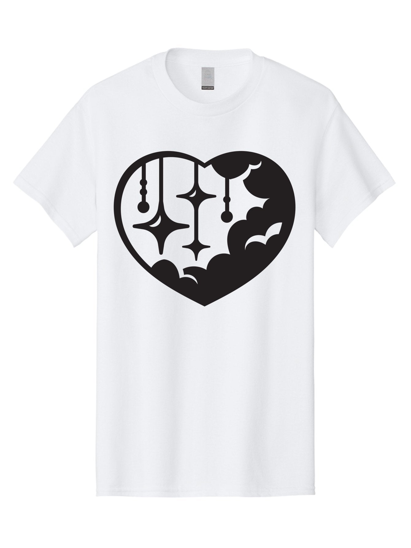 Heart-With-Clouds-And-Stars Men'S Graphic Tee, 100% Cotton, Comfortable Casual Summer Wear, Machine Washable, Heart Shape, Clouds, Stars, Celestial Design, Mystical Patterns, Whimsical Art, Dreamy Silhouettes, Abstract Shapes, Symbolic Heart Aab280 6