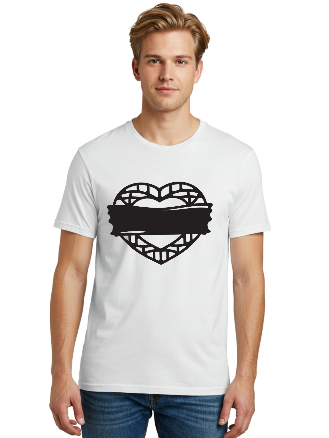 Heart-With-Duct-Tape Men'S Graphic Tee, 100% Cotton, Comfortable Casual Summer Wear, Machine Washable, Heart Shape, Intricate Design, Muzzled Heart, Love Symbol, Decorative Art, Symbolic Representation, Heart Pattern Aab281 25