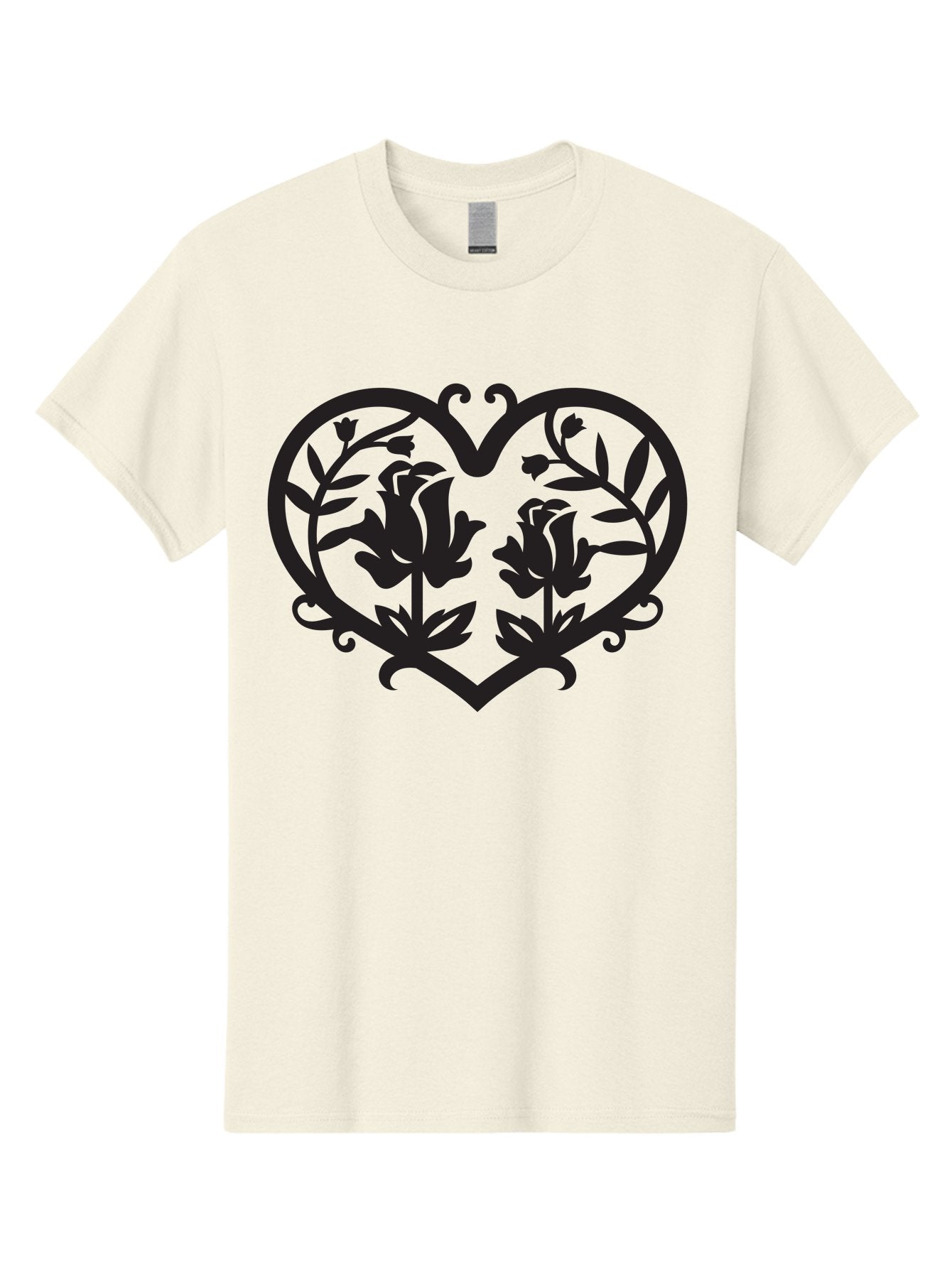 Heart-With-Flowers Men'S Graphic Tee, 100% Cotton, Comfortable Casual Summer Wear, Machine Washable, Heart Shape, Floral Design, Black Silhouette, Rose Flowers, Leaves And Vines, Decorative Elements, Symbolic Heart, Intricate Details, Aab282 10