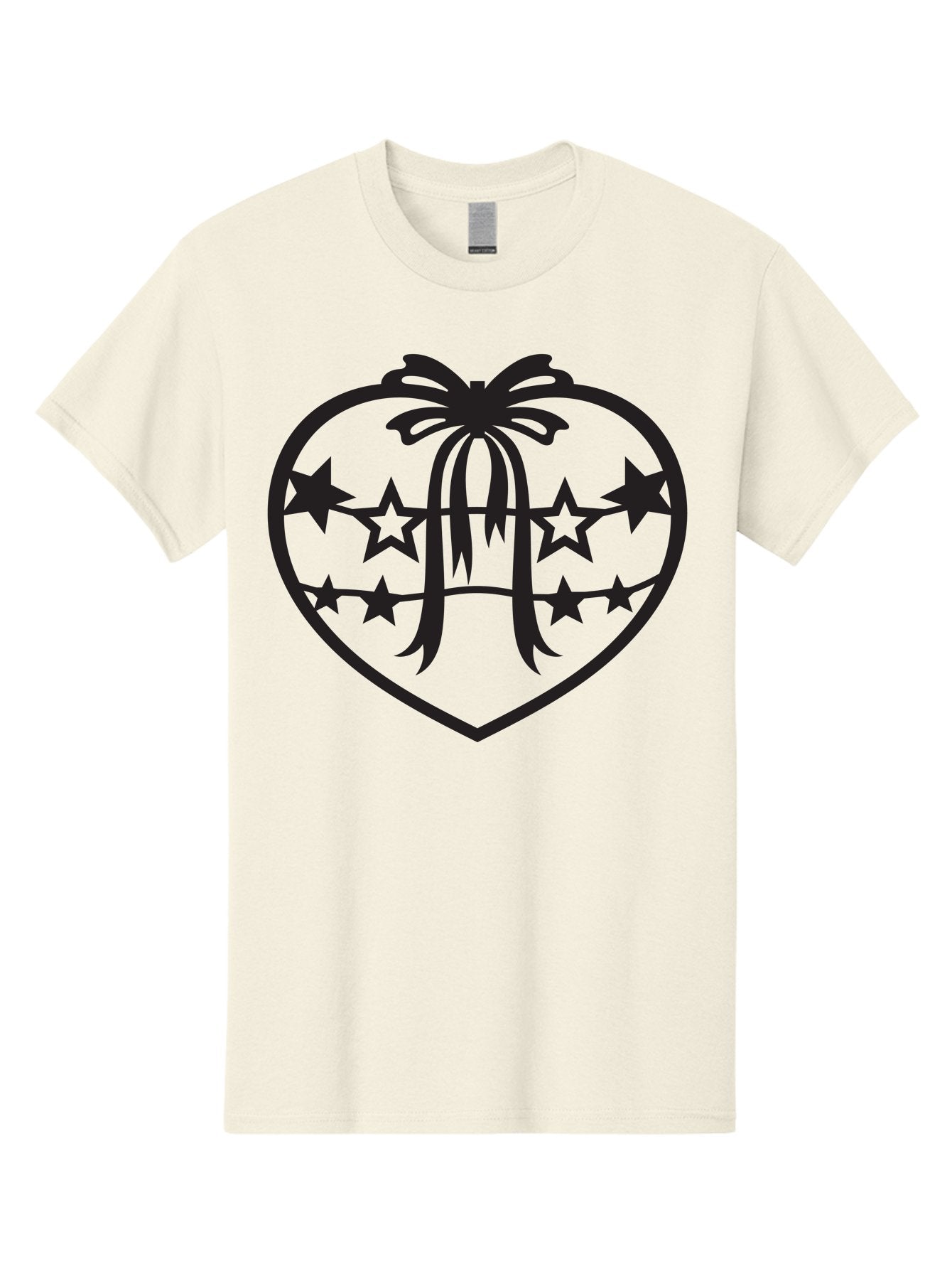 Heart-With-Ribbon-And-Stars Men'S Graphic Tee, 100% Cotton, Comfortable Casual Summer Wear, Machine Washable, Heart Shape, Stars, Ribbon Bow, Love Symbol, Heart Design, Celestial Theme, Starry Night, Heart Graphic, Ribbon, Abstract Art Aab283