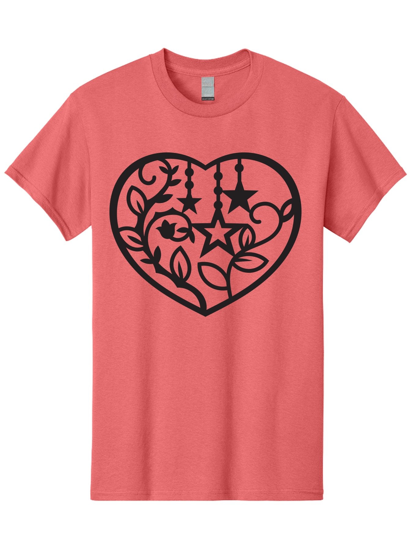 Heart-With-Stars-And-Leaves Men'S Graphic Tee, 100% Cotton, Comfortable Casual Summer Wear, Machine Washable, Heart Shape, Floral Design, Stars, Leaves, Vines, Decorative Elements, Symbolic Heart, Stylized Graphics, Minimalist Art Aab284 7