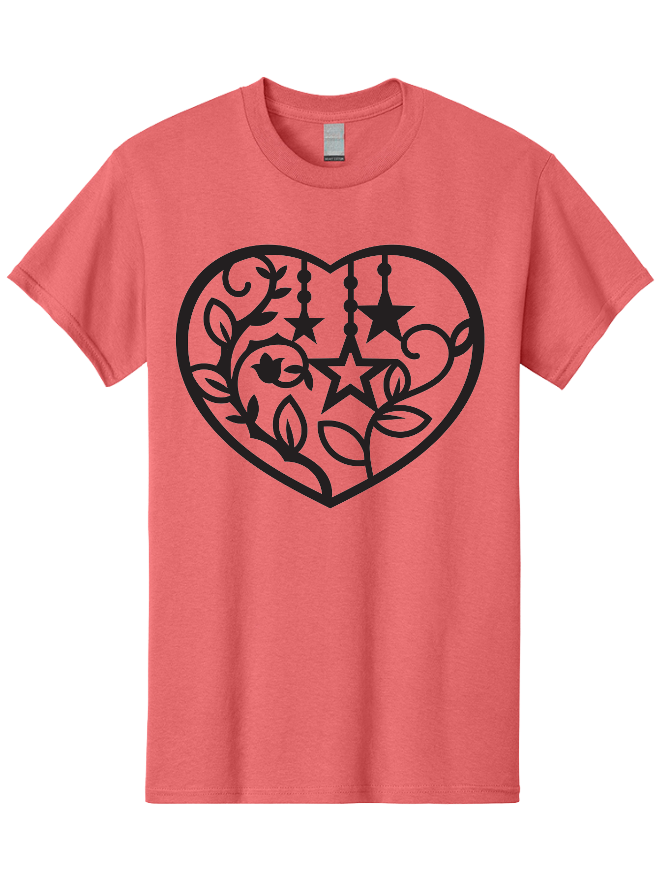 Heart-With-Stars-And-Leaves Men'S Graphic Tee, 100% Cotton, Comfortable Casual Summer Wear, Machine Washable, Heart Shape, Floral Design, Stars, Leaves, Vines, Decorative Elements, Symbolic Heart, Stylized Graphics, Minimalist Art Aab284 5