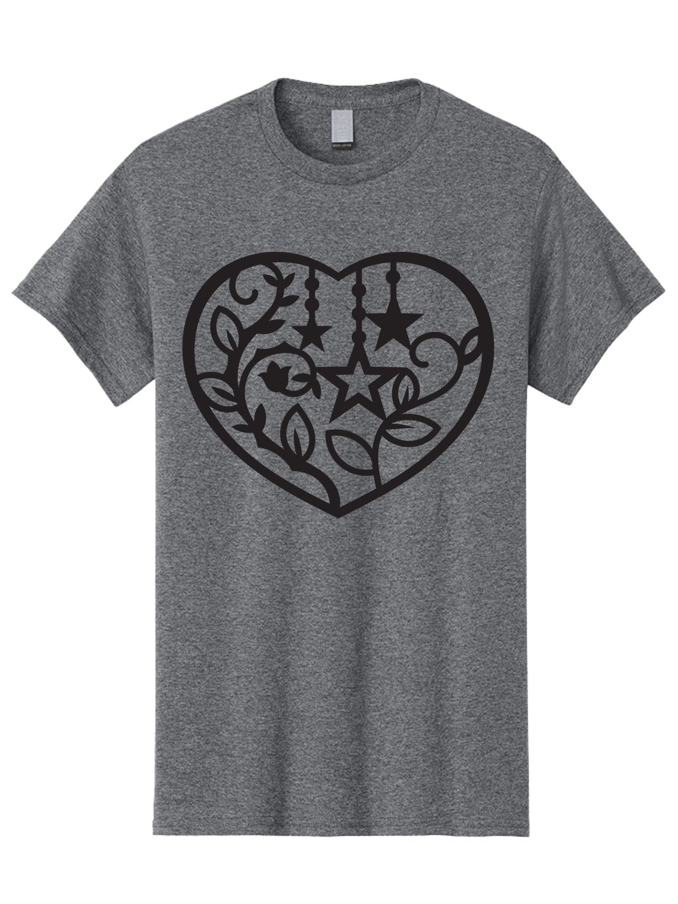 Heart-With-Stars-And-Leaves Men'S Graphic Tee, 100% Cotton, Comfortable Casual Summer Wear, Machine Washable, Heart Shape, Floral Design, Stars, Leaves, Vines, Decorative Elements, Symbolic Heart, Stylized Graphics, Minimalist Art Aab284 4