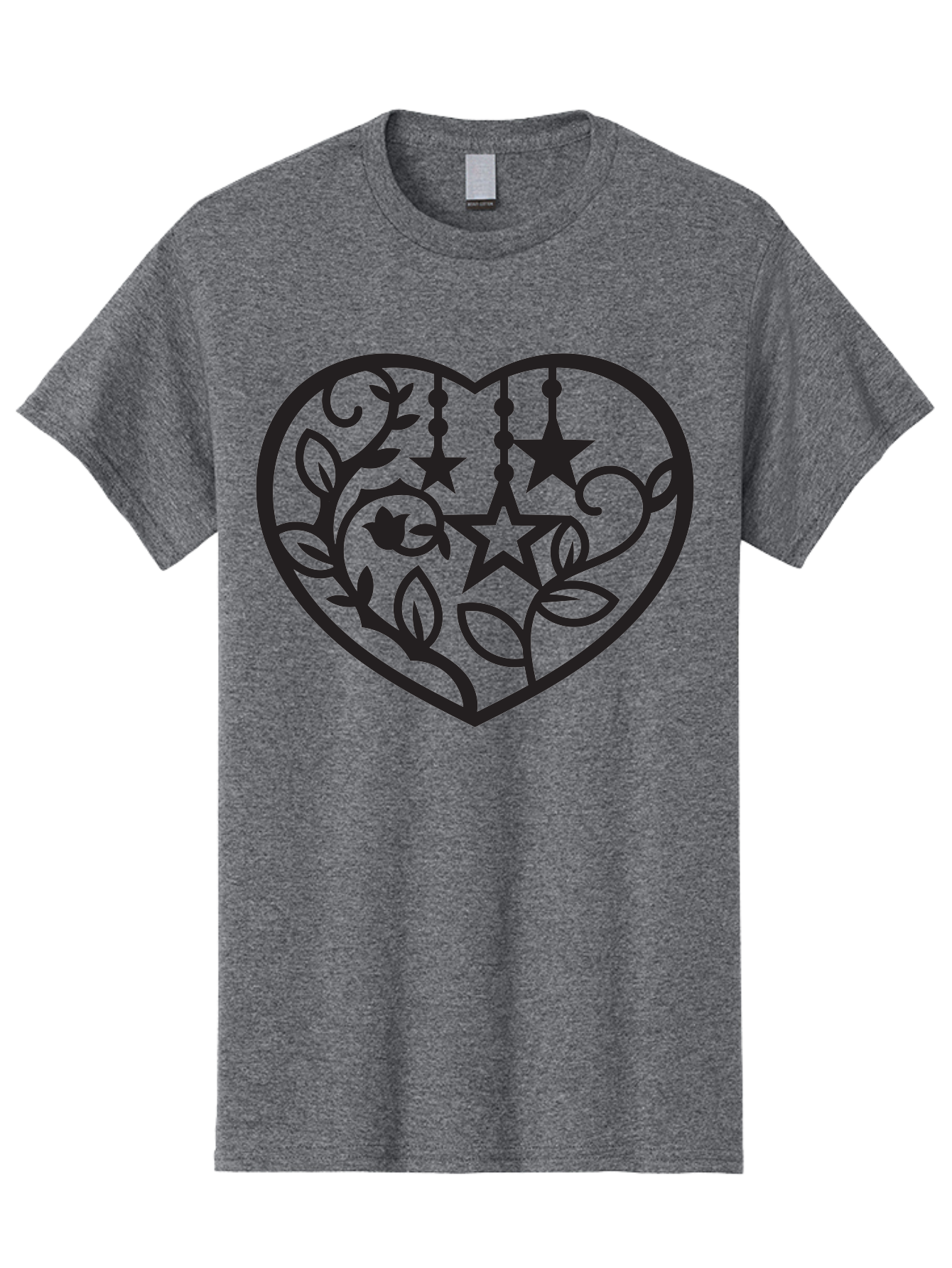 Heart-With-Stars-And-Leaves Men'S Graphic Tee, 100% Cotton, Comfortable Casual Summer Wear, Machine Washable, Heart Shape, Floral Design, Stars, Leaves, Vines, Decorative Elements, Symbolic Heart, Stylized Graphics, Minimalist Art Aab284 9