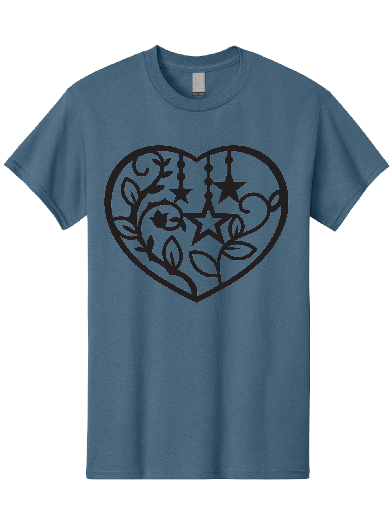 Heart-With-Stars-And-Leaves Men'S Graphic Tee, 100% Cotton, Comfortable Casual Summer Wear, Machine Washable, Heart Shape, Floral Design, Stars, Leaves, Vines, Decorative Elements, Symbolic Heart, Stylized Graphics, Minimalist Art Aab284 11