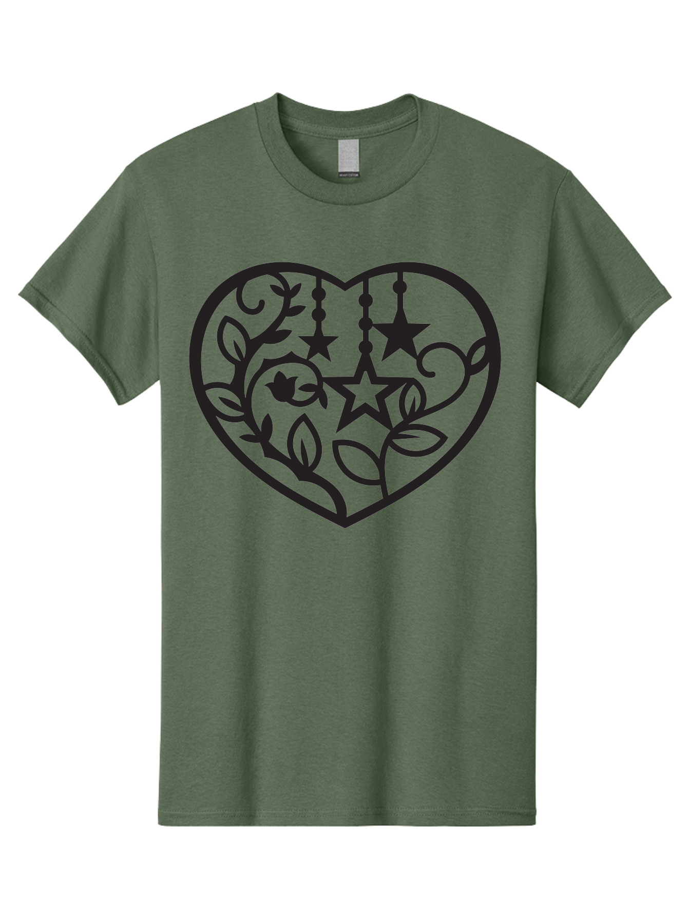 Heart-With-Stars-And-Leaves Men'S Graphic Tee, 100% Cotton, Comfortable Casual Summer Wear, Machine Washable, Heart Shape, Floral Design, Stars, Leaves, Vines, Decorative Elements, Symbolic Heart, Stylized Graphics, Minimalist Art Aab284 15