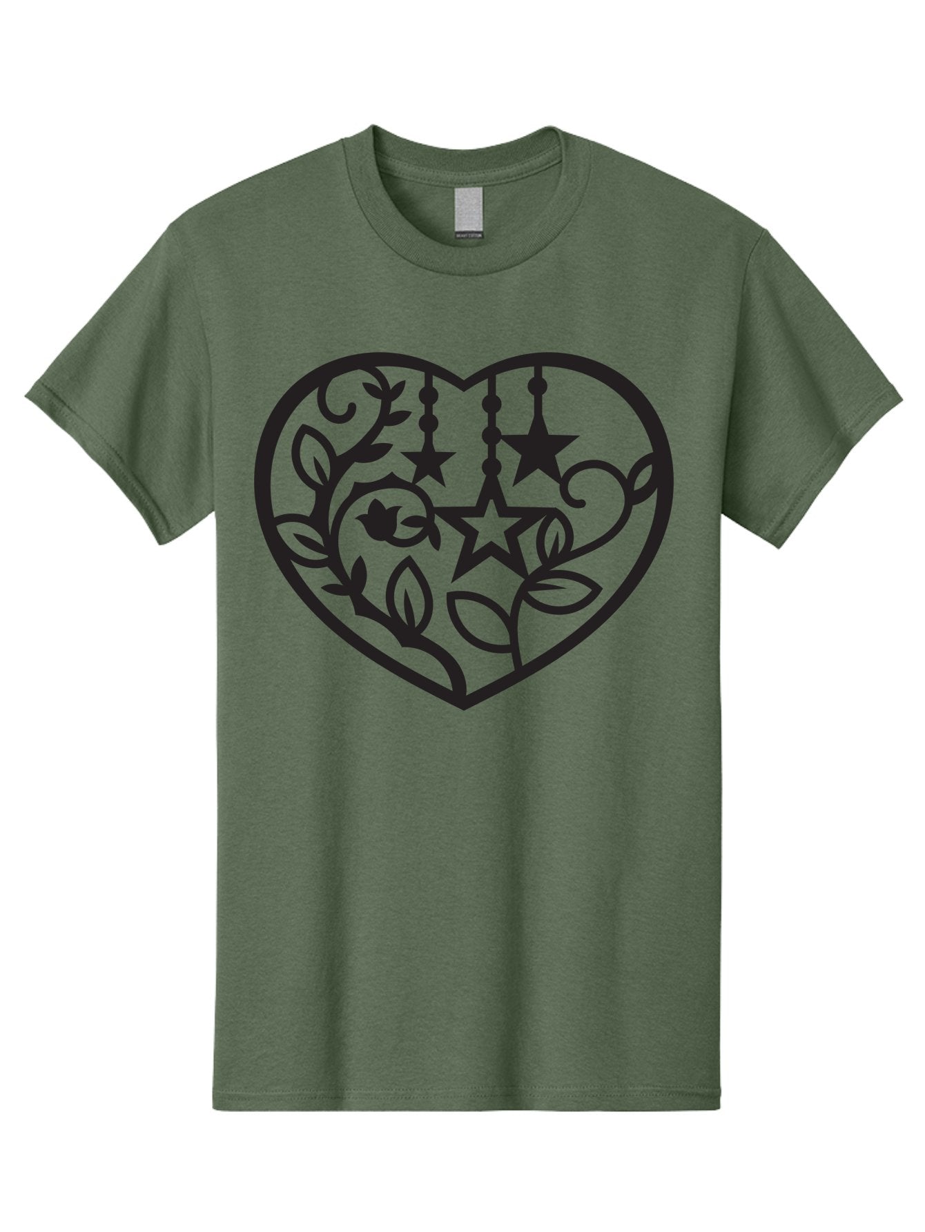 Heart-With-Stars-And-Leaves Men'S Graphic Tee, 100% Cotton, Comfortable Casual Summer Wear, Machine Washable, Heart Shape, Floral Design, Stars, Leaves, Vines, Decorative Elements, Symbolic Heart, Stylized Graphics, Minimalist Art Aab284 10