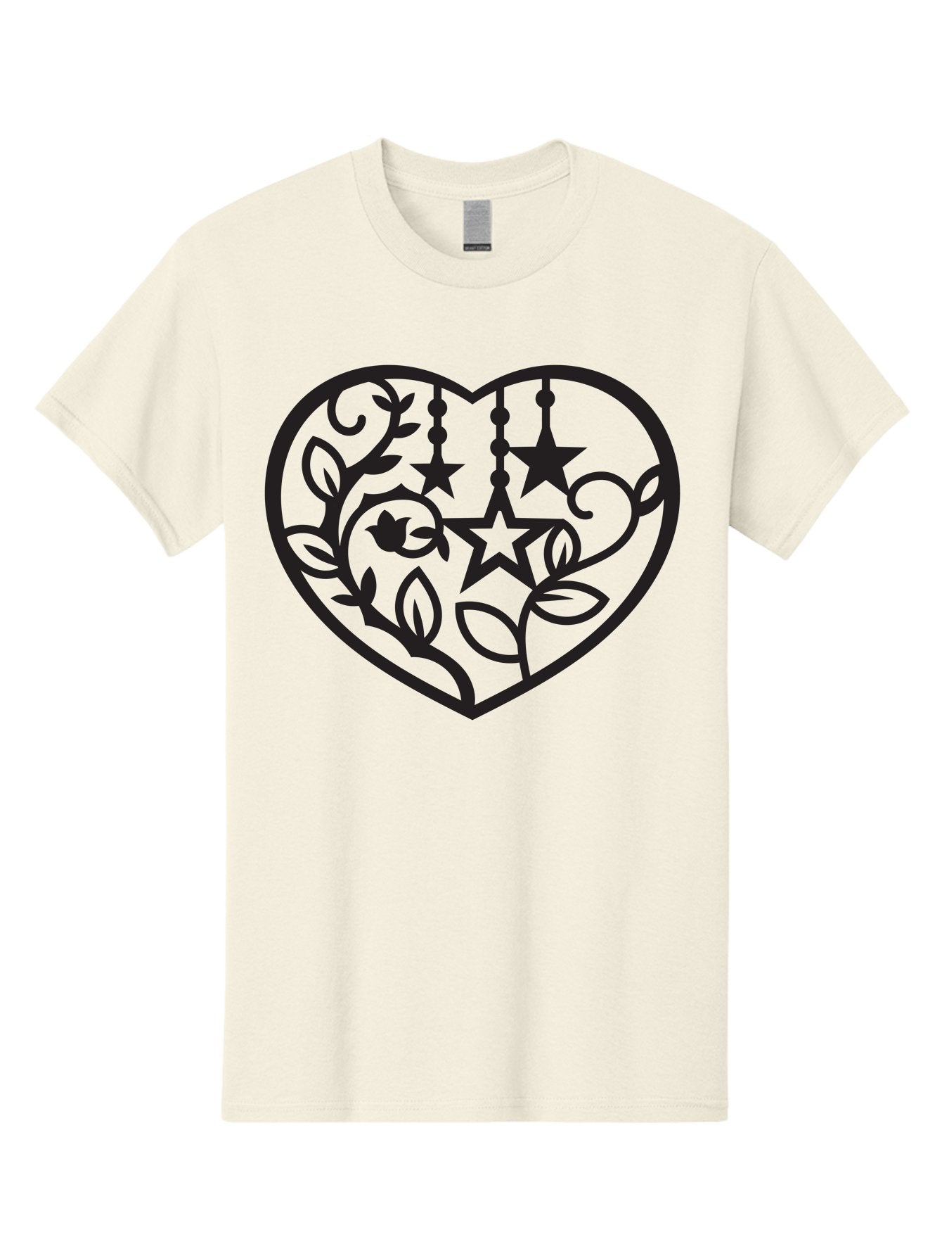 Heart-With-Stars-And-Leaves Men'S Graphic Tee, 100% Cotton, Comfortable Casual Summer Wear, Machine Washable, Heart Shape, Floral Design, Stars, Leaves, Vines, Decorative Elements, Symbolic Heart, Stylized Graphics, Minimalist Art Aab284 11