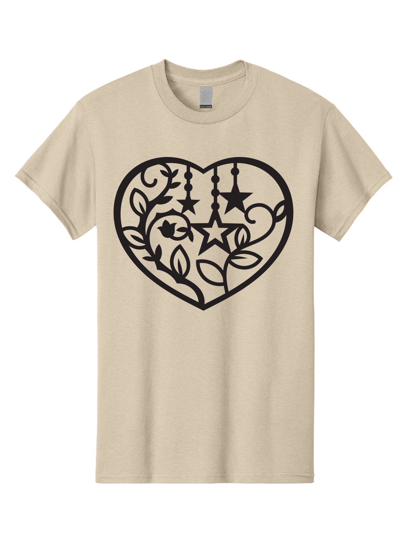 Heart-With-Stars-And-Leaves Men'S Graphic Tee, 100% Cotton, Comfortable Casual Summer Wear, Machine Washable, Heart Shape, Floral Design, Stars, Leaves, Vines, Decorative Elements, Symbolic Heart, Stylized Graphics, Minimalist Art Aab284 13
