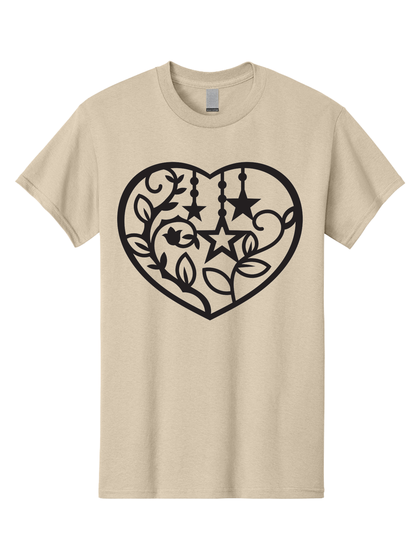 Heart-With-Stars-And-Leaves Men'S Graphic Tee, 100% Cotton, Comfortable Casual Summer Wear, Machine Washable, Heart Shape, Floral Design, Stars, Leaves, Vines, Decorative Elements, Symbolic Heart, Stylized Graphics, Minimalist Art Aab284 27