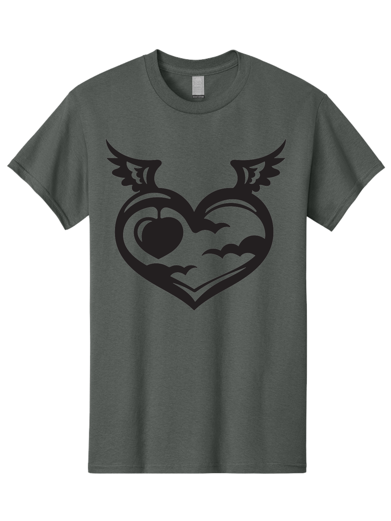 Heart-With-Wings-And-Apple Men'S Graphic Tee, 100% Cotton, Comfortable Casual Summer Wear, Machine Washable, Winged Heart Symbol, Heart With Wings, Apple Inside Heart, Symbolic Artwork, Tattoo Design, Love Icon, Heart Icon, Aab286 7