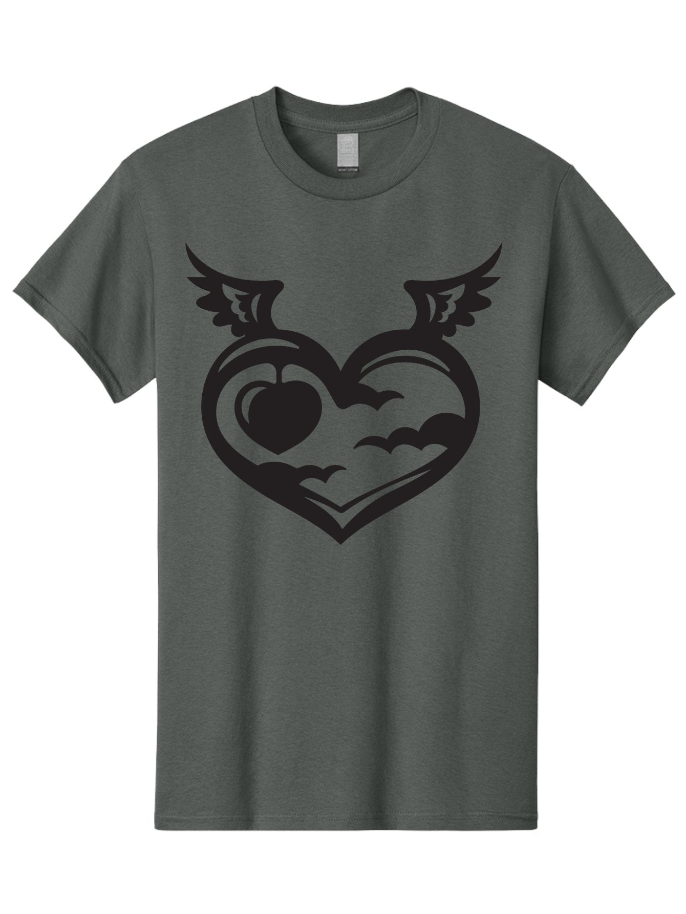 Heart-With-Wings-And-Apple Men'S Graphic Tee, 100% Cotton, Comfortable Casual Summer Wear, Machine Washable, Winged Heart Symbol, Heart With Wings, Apple Inside Heart, Symbolic Artwork, Tattoo Design, Love Icon, Heart Icon, Aab286 11