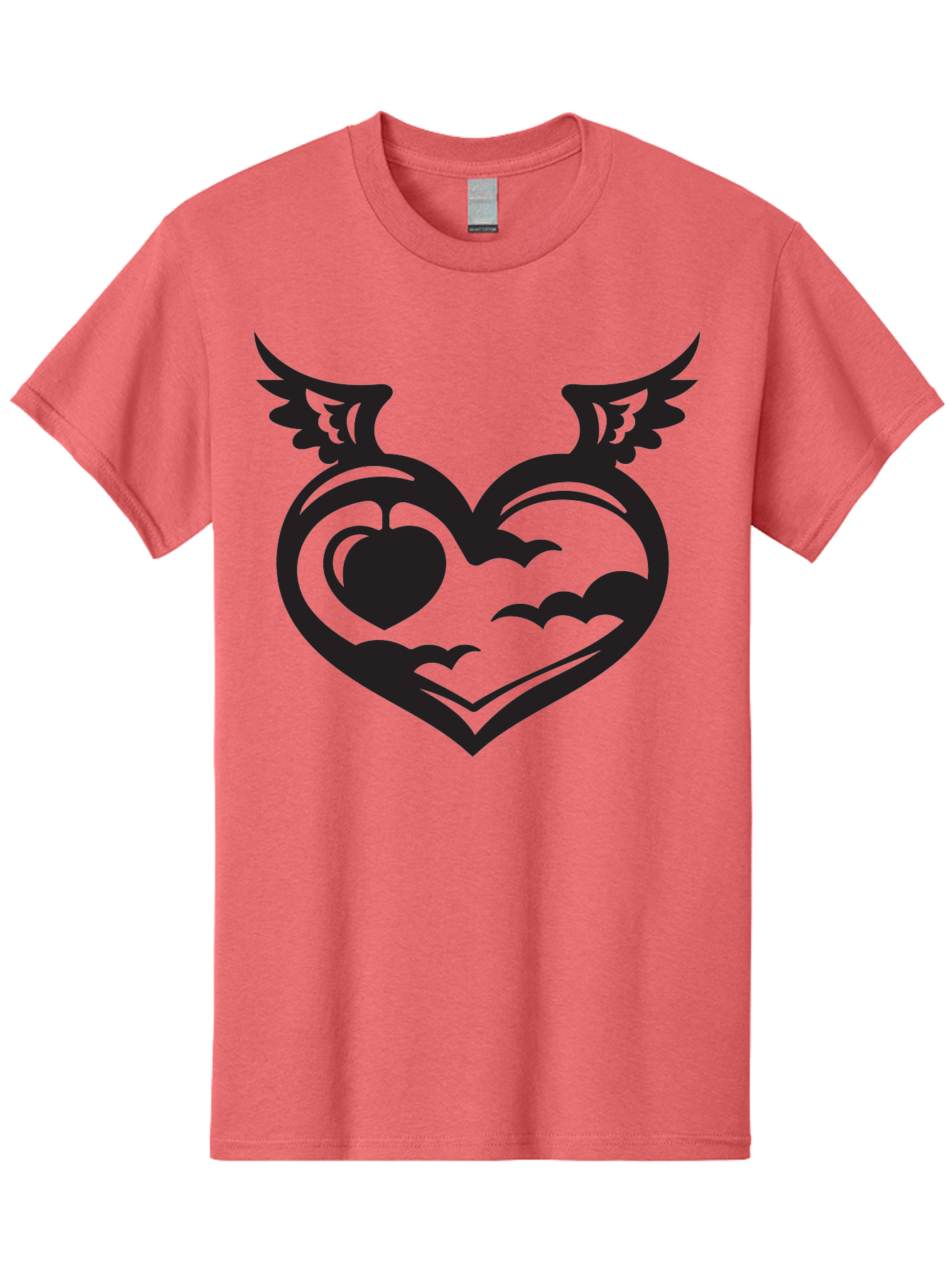 Heart-With-Wings-And-Apple Men'S Graphic Tee, 100% Cotton, Comfortable Casual Summer Wear, Machine Washable, Winged Heart Symbol, Heart With Wings, Apple Inside Heart, Symbolic Artwork, Tattoo Design, Love Icon, Heart Icon, Aab286 17