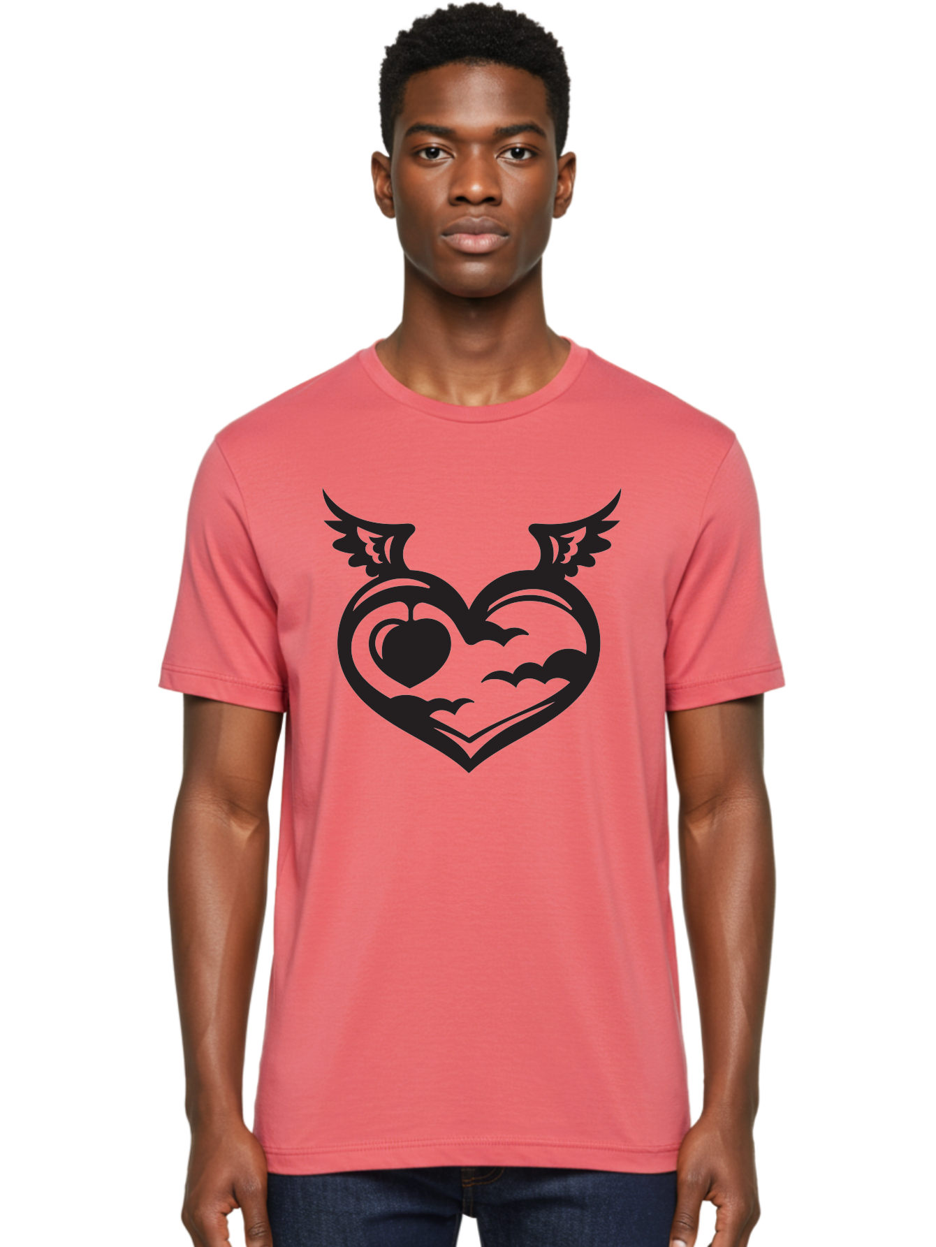 Heart-With-Wings-And-Apple Men'S Graphic Tee, 100% Cotton, Comfortable Casual Summer Wear, Machine Washable, Winged Heart Symbol, Heart With Wings, Apple Inside Heart, Symbolic Artwork, Tattoo Design, Love Icon, Heart Icon, Aab286 18