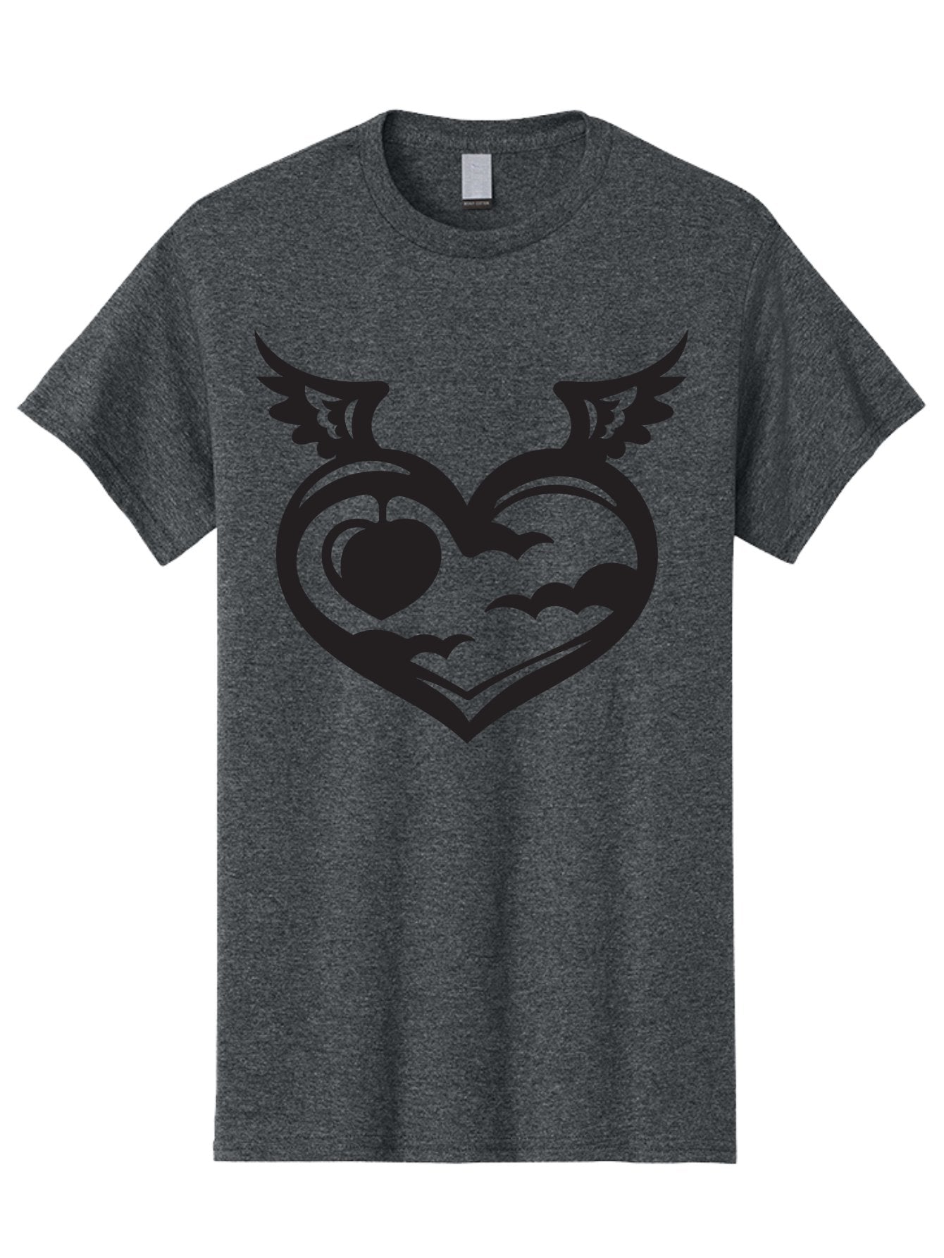 Heart-With-Wings-And-Apple Men'S Graphic Tee, 100% Cotton, Comfortable Casual Summer Wear, Machine Washable, Winged Heart Symbol, Heart With Wings, Apple Inside Heart, Symbolic Artwork, Tattoo Design, Love Icon, Heart Icon, Aab286 15