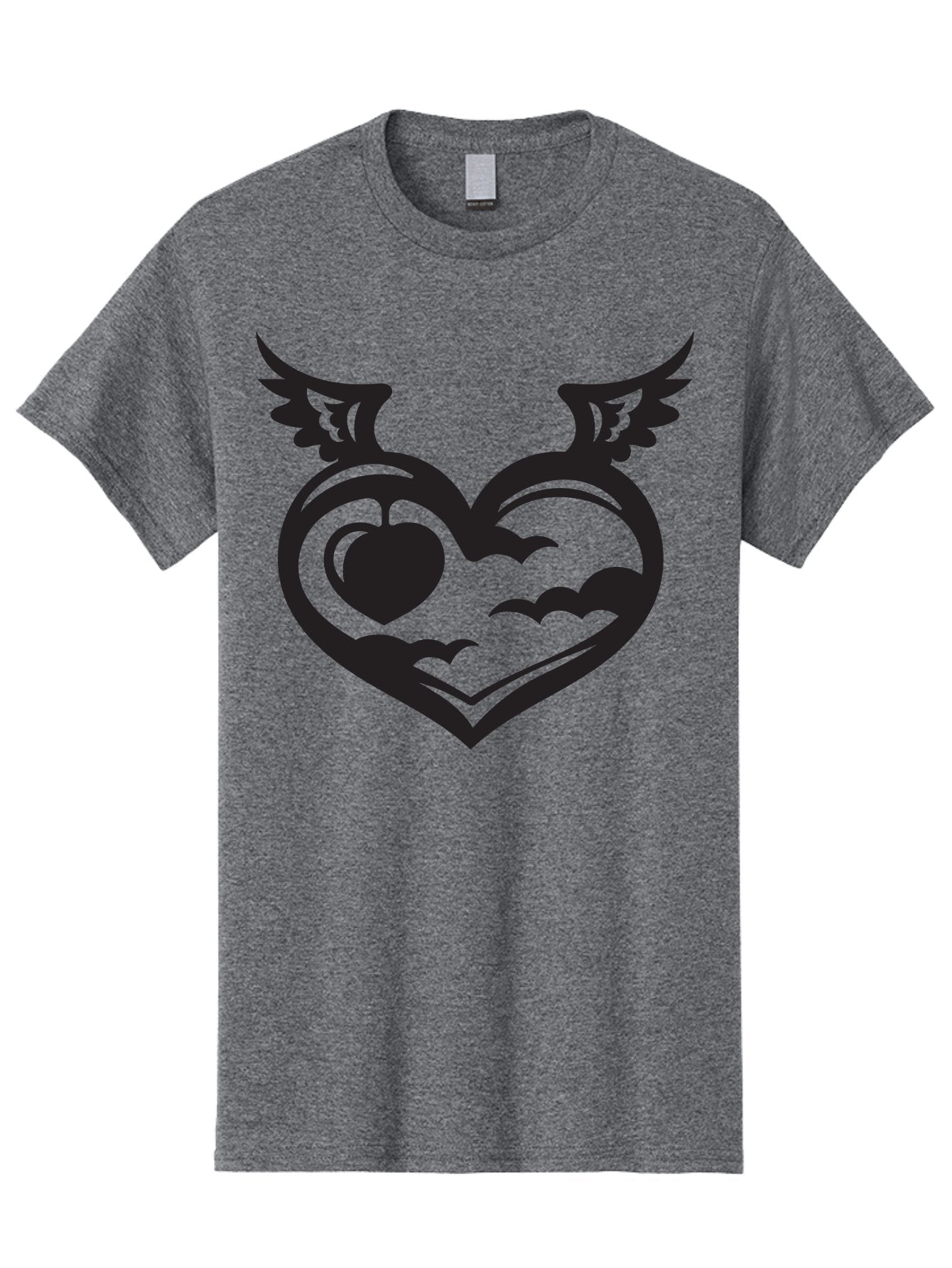 Heart-With-Wings-And-Apple Men'S Graphic Tee, 100% Cotton, Comfortable Casual Summer Wear, Machine Washable, Winged Heart Symbol, Heart With Wings, Apple Inside Heart, Symbolic Artwork, Tattoo Design, Love Icon, Heart Icon, Aab286 13