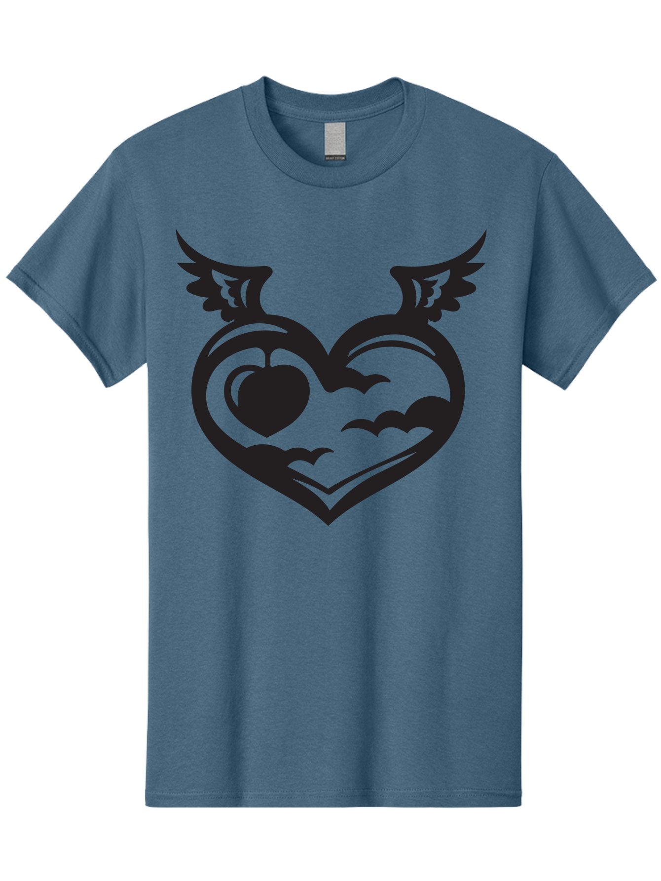 Heart-With-Wings-And-Apple Men'S Graphic Tee, 100% Cotton, Comfortable Casual Summer Wear, Machine Washable, Winged Heart Symbol, Heart With Wings, Apple Inside Heart, Symbolic Artwork, Tattoo Design, Love Icon, Heart Icon, Aab286 12