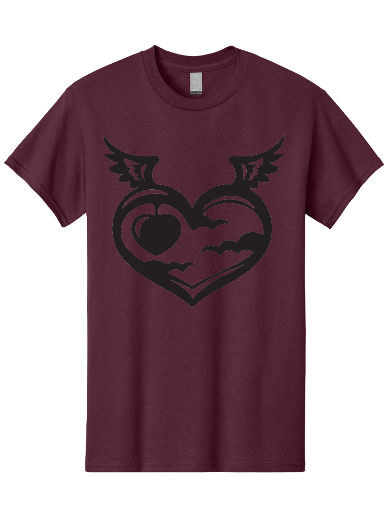 Heart-With-Wings-And-Apple Men'S Graphic Tee, 100% Cotton, Comfortable Casual Summer Wear, Machine Washable, Winged Heart Symbol, Heart With Wings, Apple Inside Heart, Symbolic Artwork, Tattoo Design, Love Icon, Heart Icon, Aab286 19