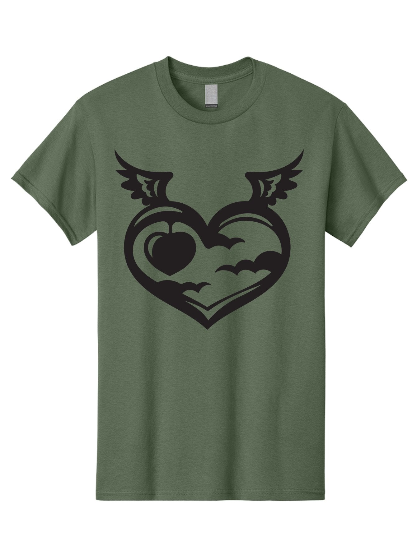 Heart-With-Wings-And-Apple Men'S Graphic Tee, 100% Cotton, Comfortable Casual Summer Wear, Machine Washable, Winged Heart Symbol, Heart With Wings, Apple Inside Heart, Symbolic Artwork, Tattoo Design, Love Icon, Heart Icon, Aab286 7
