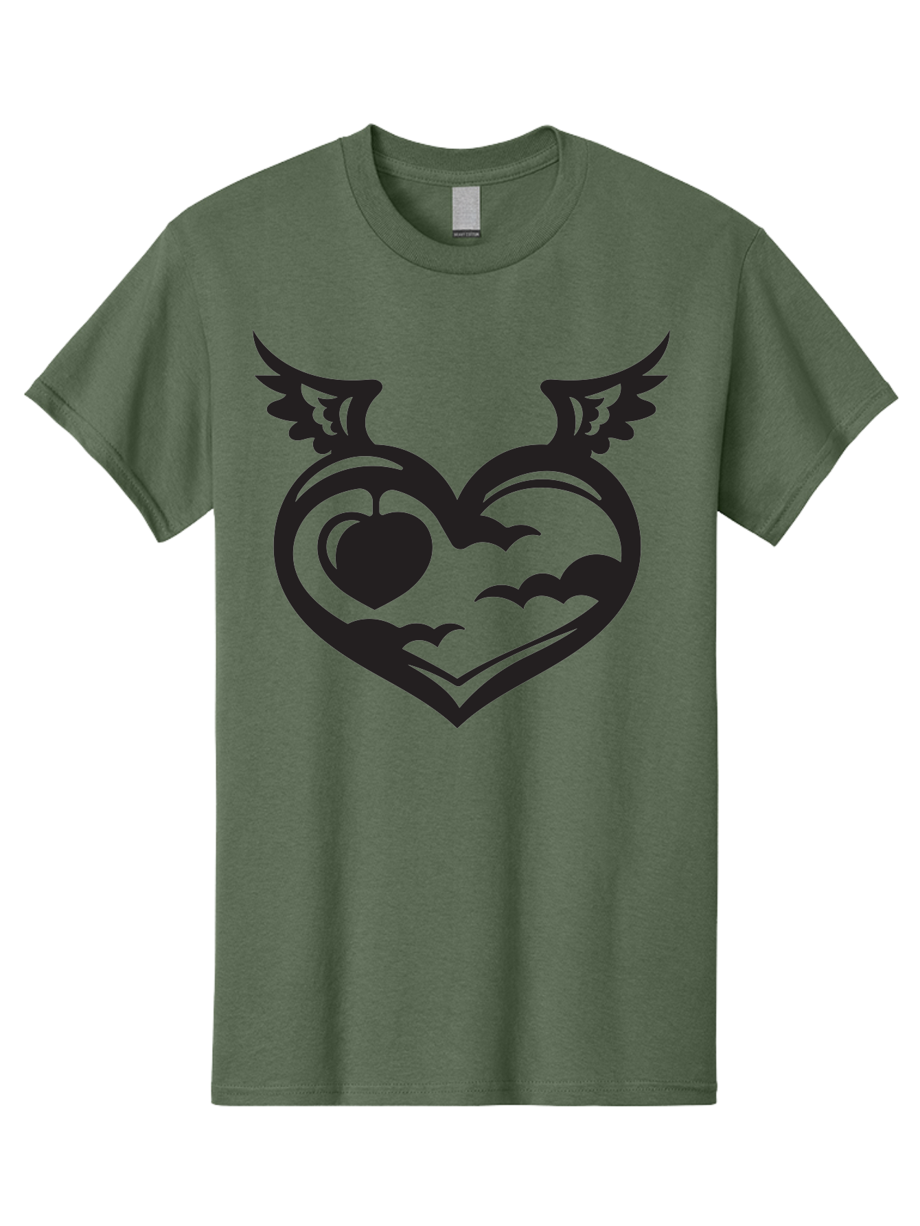 Heart-With-Wings-And-Apple Men'S Graphic Tee, 100% Cotton, Comfortable Casual Summer Wear, Machine Washable, Winged Heart Symbol, Heart With Wings, Apple Inside Heart, Symbolic Artwork, Tattoo Design, Love Icon, Heart Icon, Aab286 25