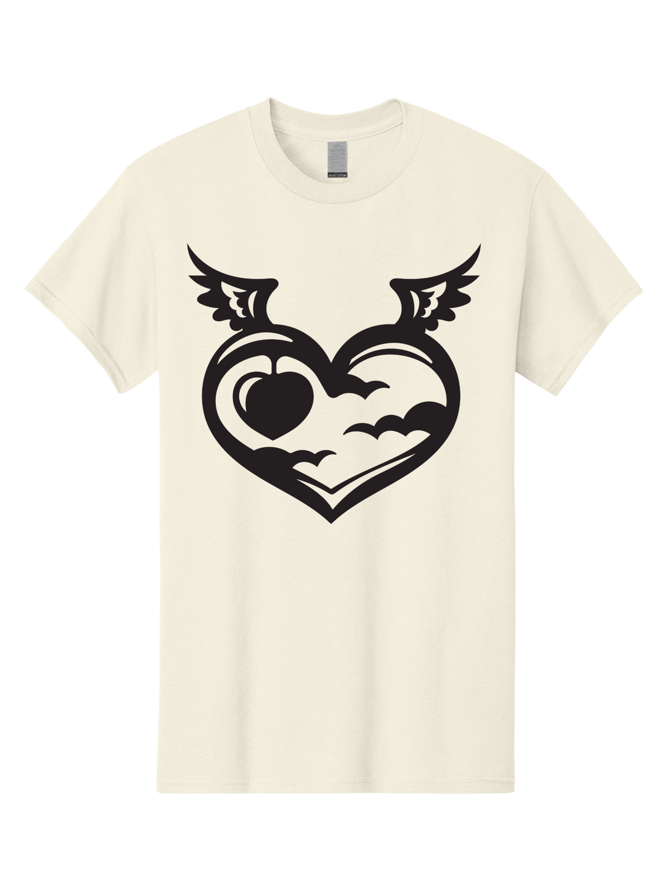 Heart-With-Wings-And-Apple Men'S Graphic Tee, 100% Cotton, Comfortable Casual Summer Wear, Machine Washable, Winged Heart Symbol, Heart With Wings, Apple Inside Heart, Symbolic Artwork, Tattoo Design, Love Icon, Heart Icon, Aab286 3