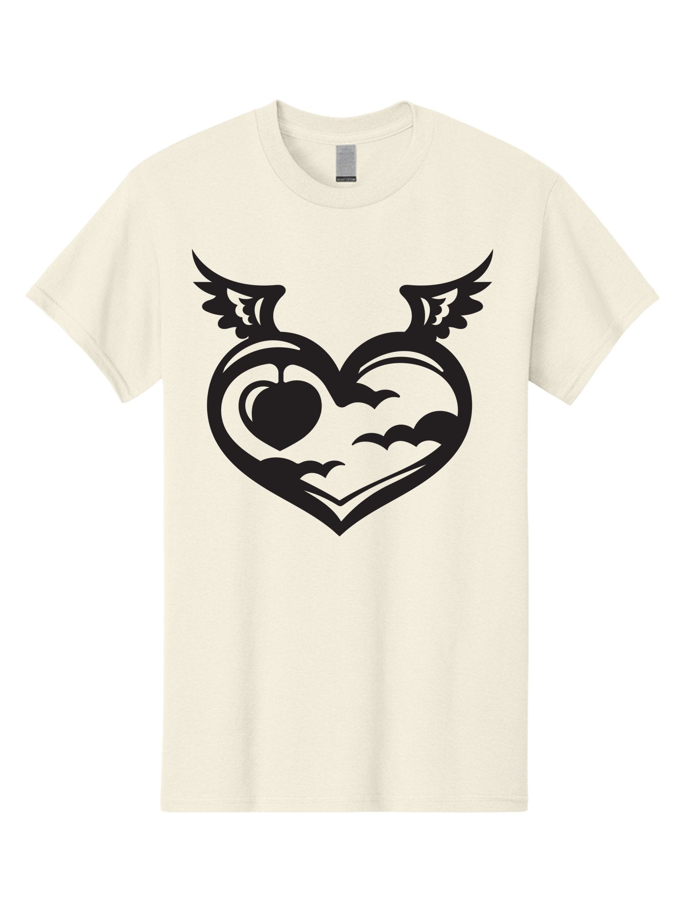 Heart-With-Wings-And-Apple Men'S Graphic Tee, 100% Cotton, Comfortable Casual Summer Wear, Machine Washable, Winged Heart Symbol, Heart With Wings, Apple Inside Heart, Symbolic Artwork, Tattoo Design, Love Icon, Heart Icon, Aab286 14