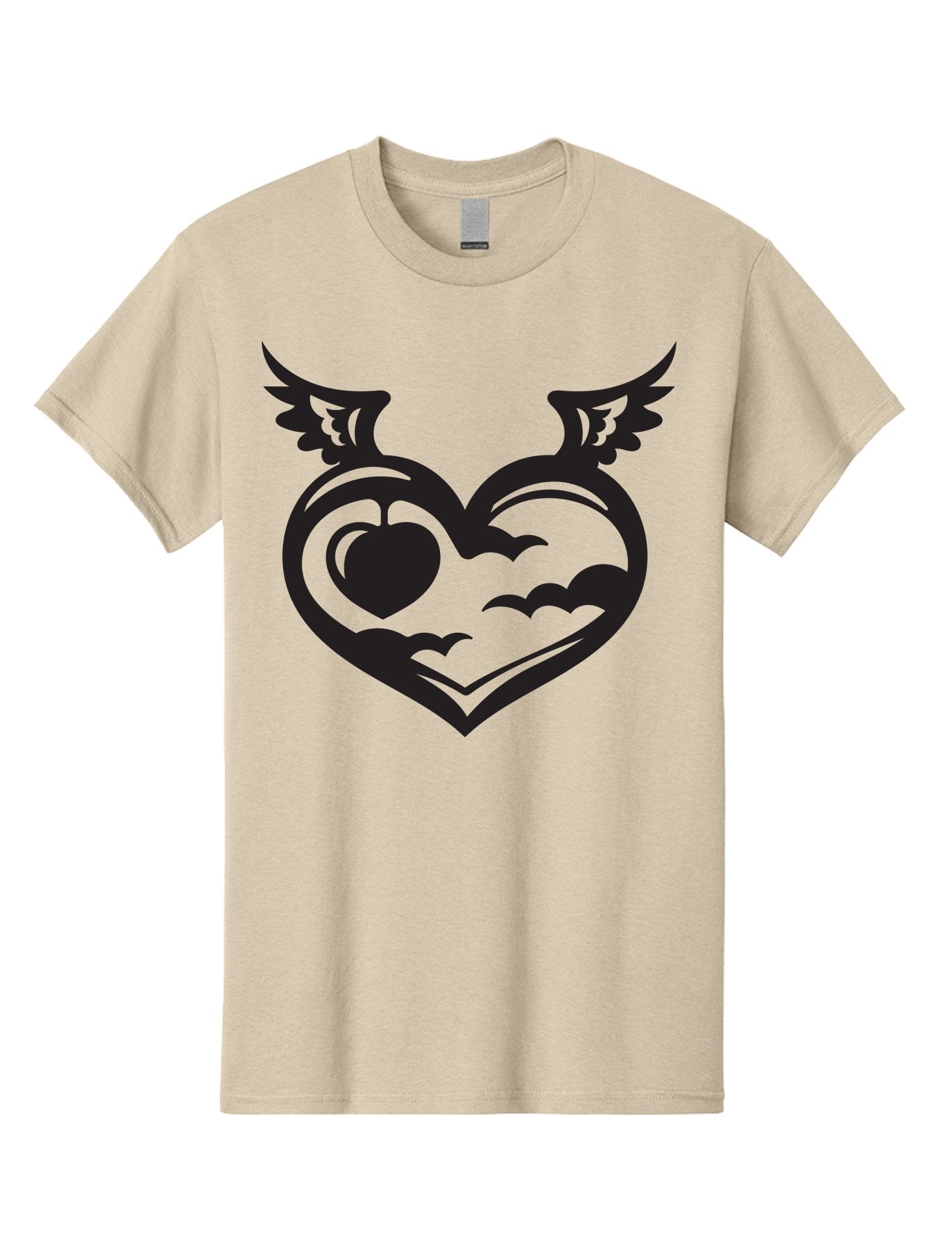 Heart-With-Wings-And-Apple Men'S Graphic Tee, 100% Cotton, Comfortable Casual Summer Wear, Machine Washable, Winged Heart Symbol, Heart With Wings, Apple Inside Heart, Symbolic Artwork, Tattoo Design, Love Icon, Heart Icon, Aab286 9