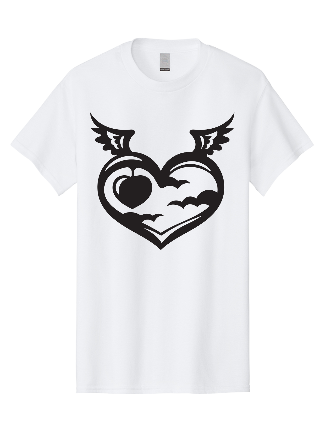 Heart-With-Wings-And-Apple Men'S Graphic Tee, 100% Cotton, Comfortable Casual Summer Wear, Machine Washable, Winged Heart Symbol, Heart With Wings, Apple Inside Heart, Symbolic Artwork, Tattoo Design, Love Icon, Heart Icon, Aab286 15