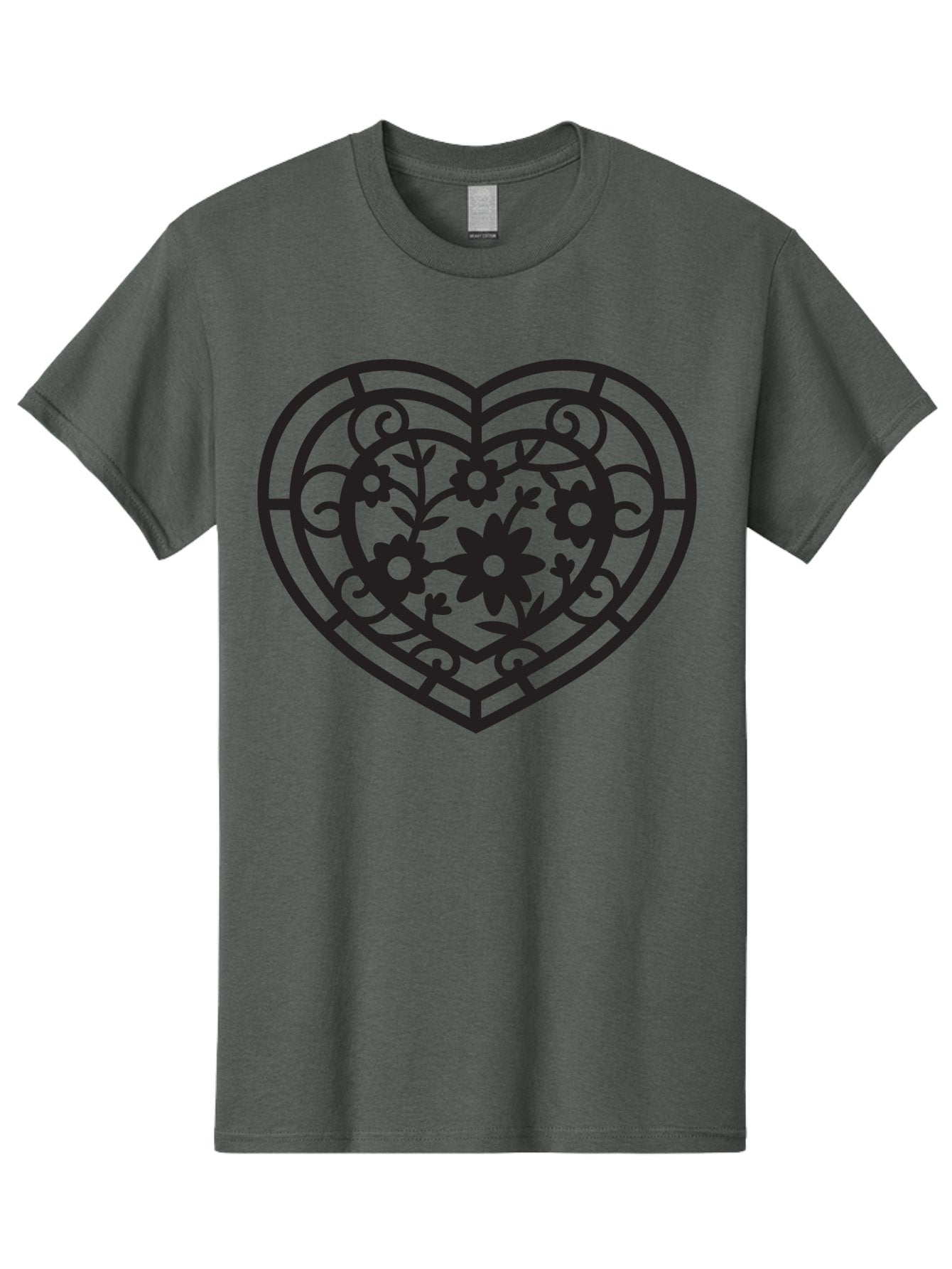 Heart Men'S Graphic Tee, 100% Cotton, Comfortable Casual Summer Wear, Machine Washable, Heart Shape, Floral Patterns, Black Outline, Ornate Details, Vintage Style, Love Symbol, Floral Motifs, Decorative Art Aab288