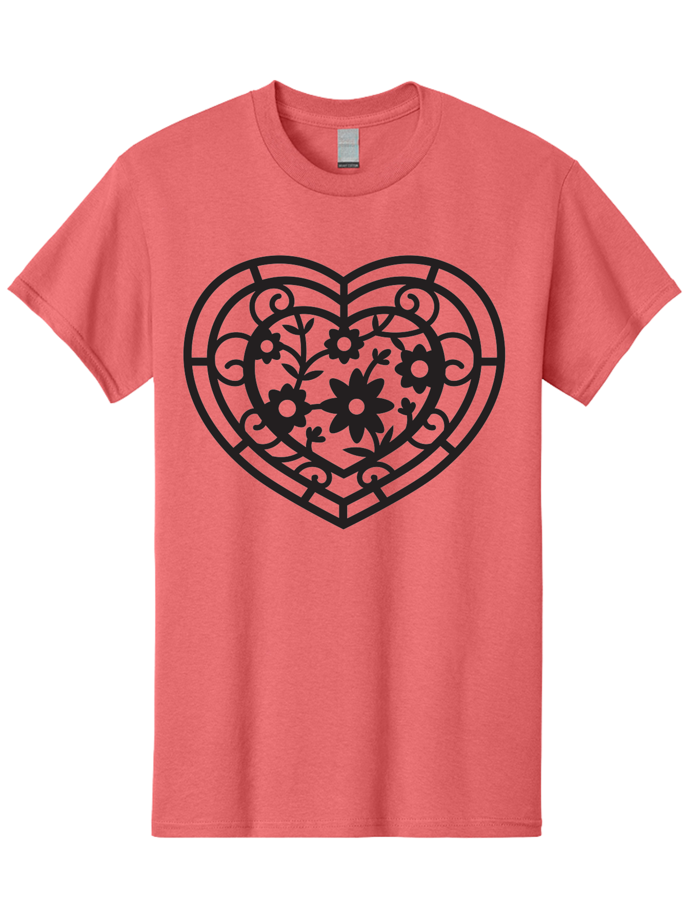 Heart Men'S Graphic Tee, 100% Cotton, Comfortable Casual Summer Wear, Machine Washable, Heart Shape, Floral Patterns, Black Outline, Ornate Details, Vintage Style, Love Symbol, Floral Motifs, Decorative Art Aab288 27